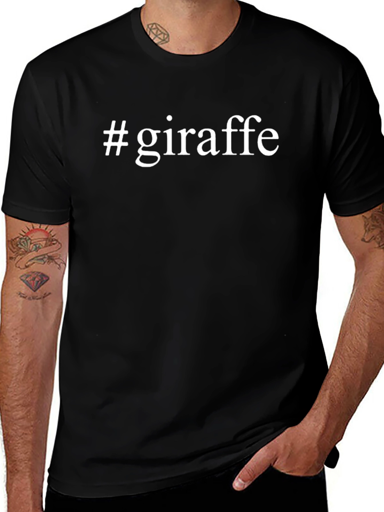 #giraffe Black Crew Neck T-Shirt