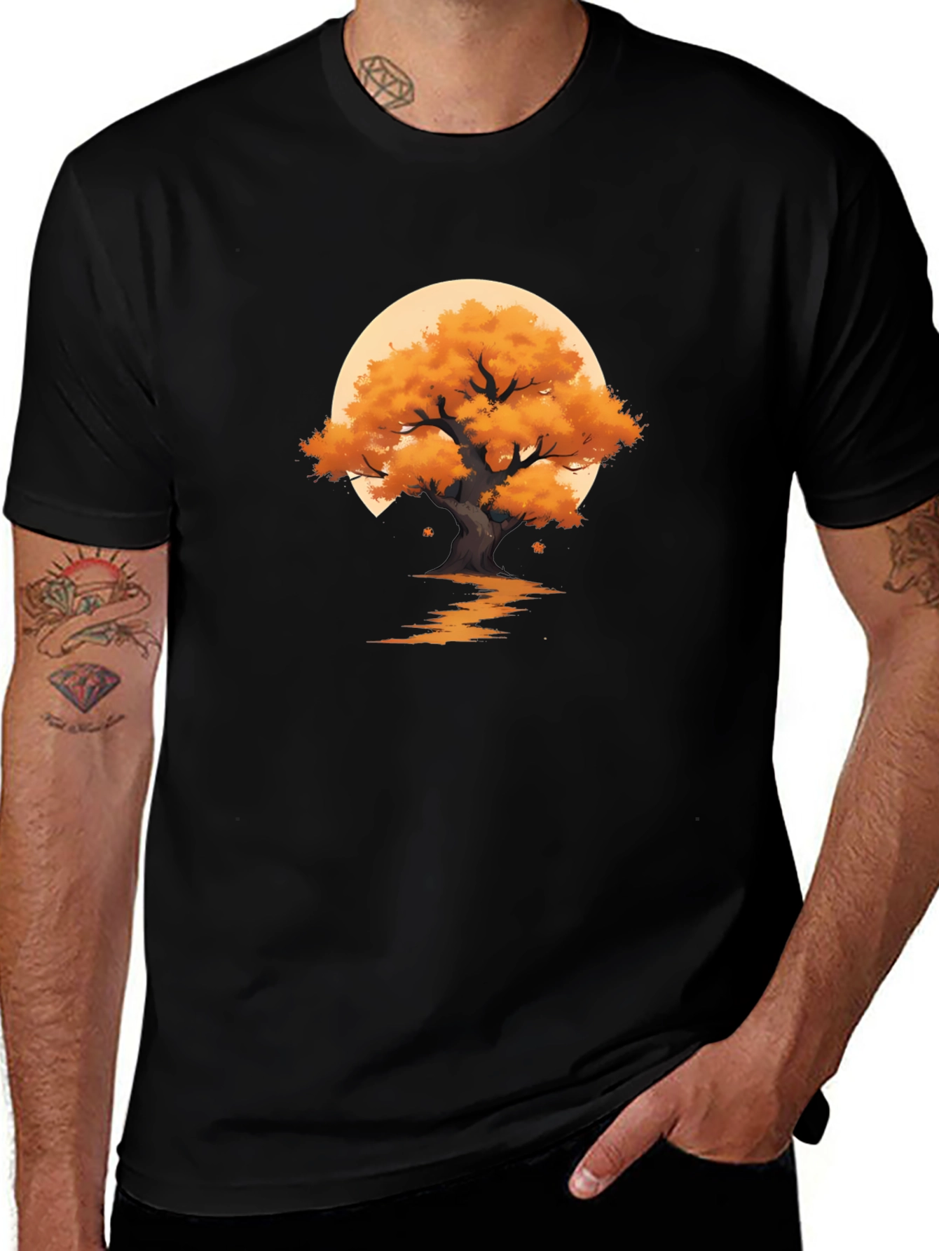Autumn Tree Graphic Black T-Shirt