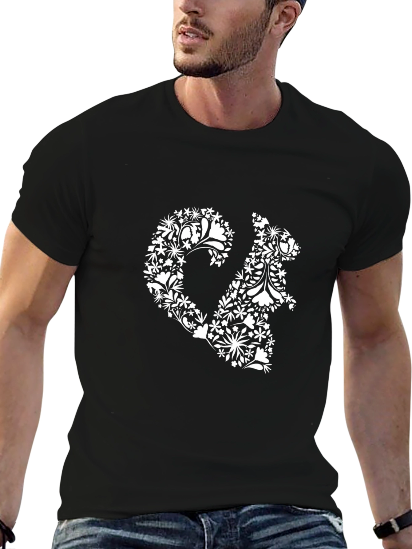 Floral Squirrel Graphic Tee - Black