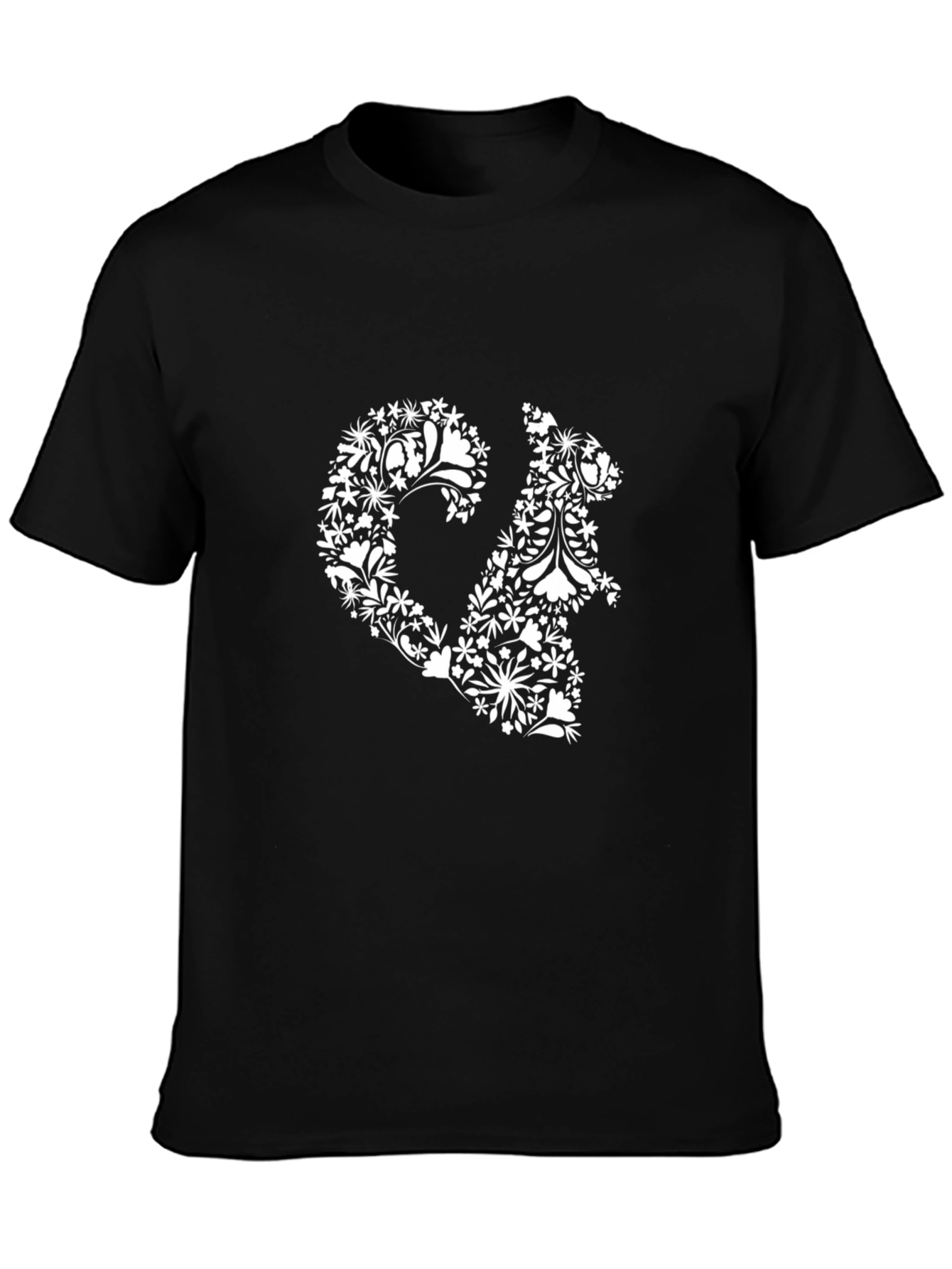 Floral Squirrel Graphic Tee - Black