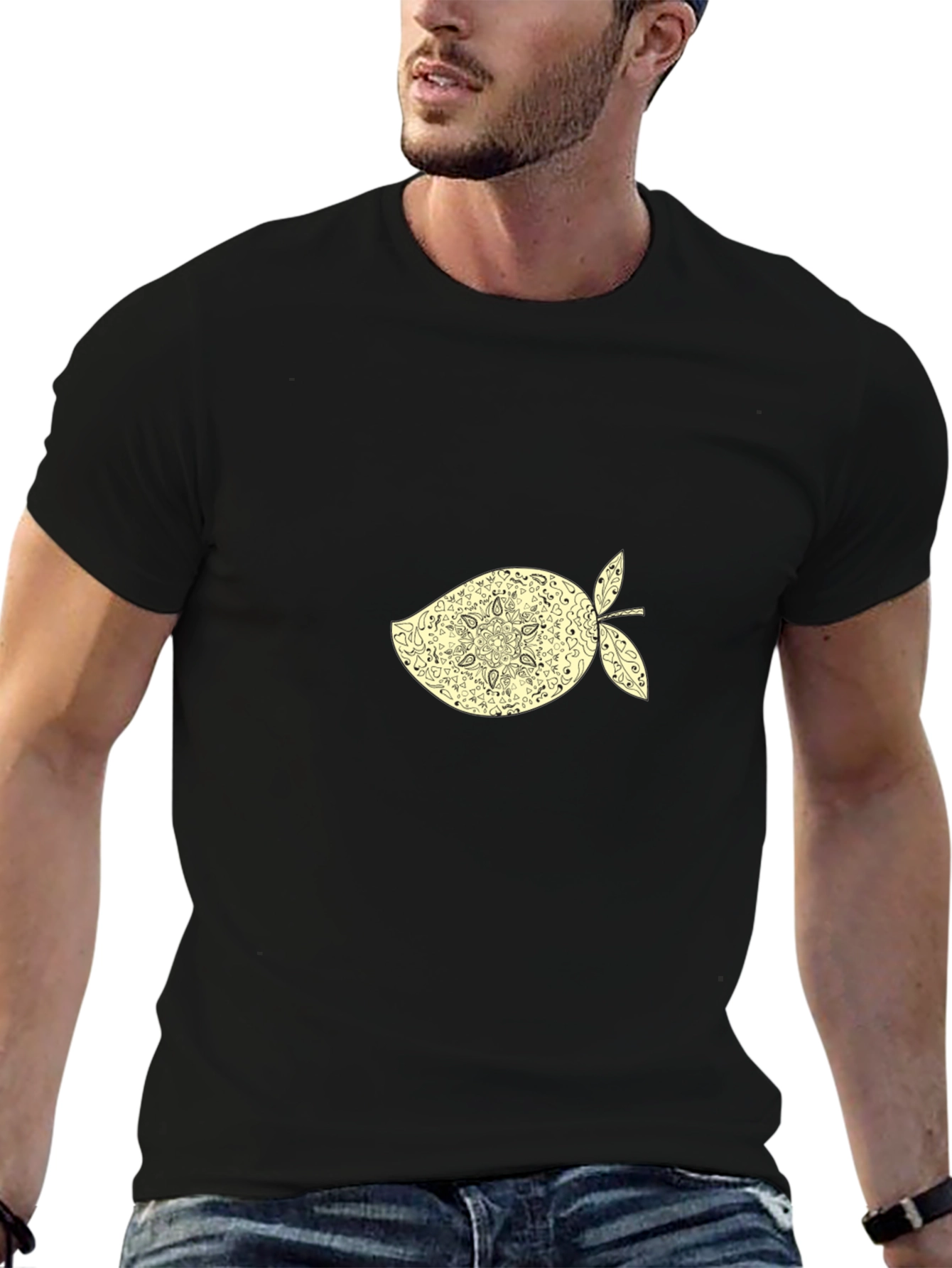 Black T-Shirt with Ornamental Mango Graphic