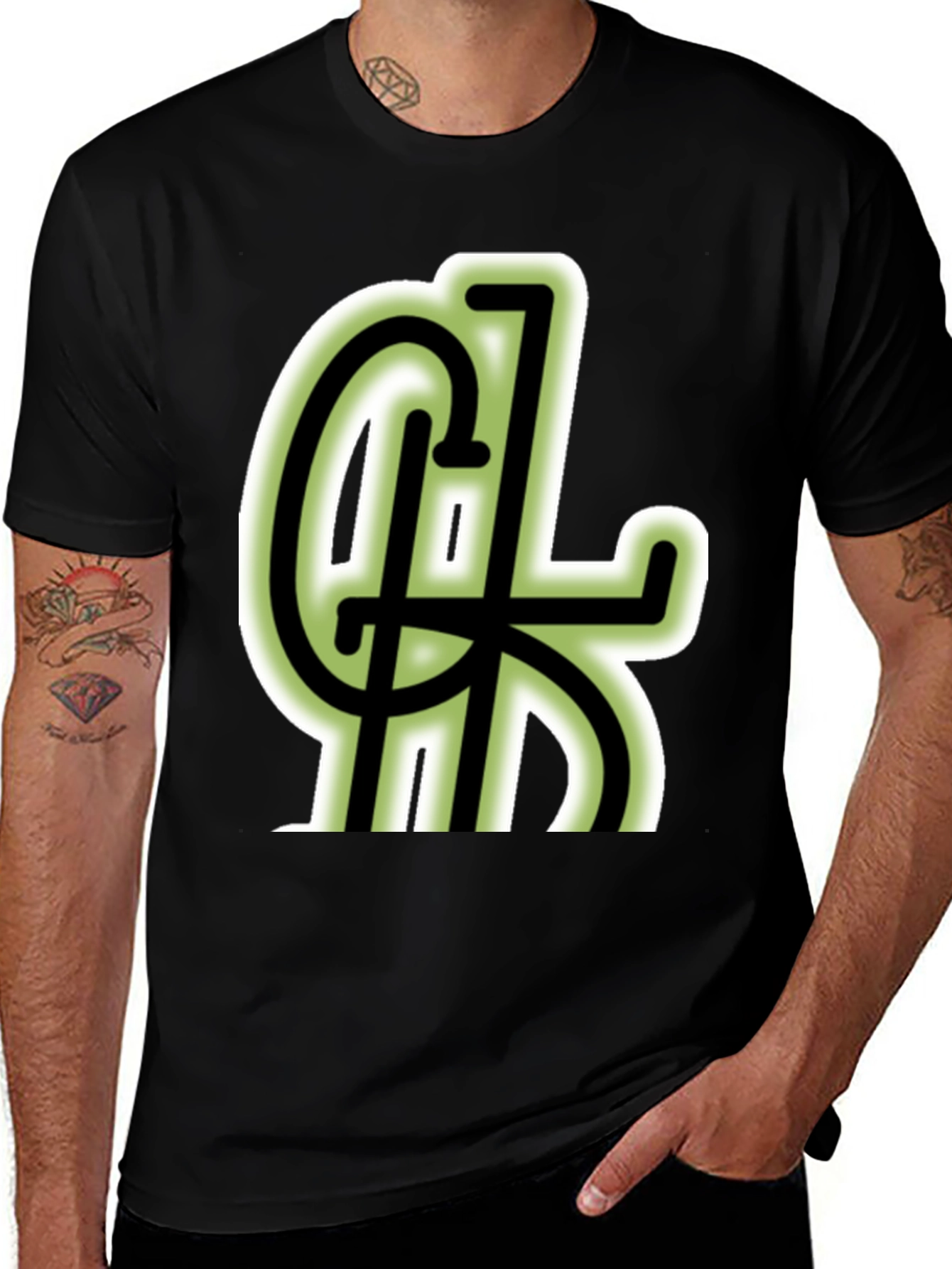 Black T-Shirt with Green Lettering Design