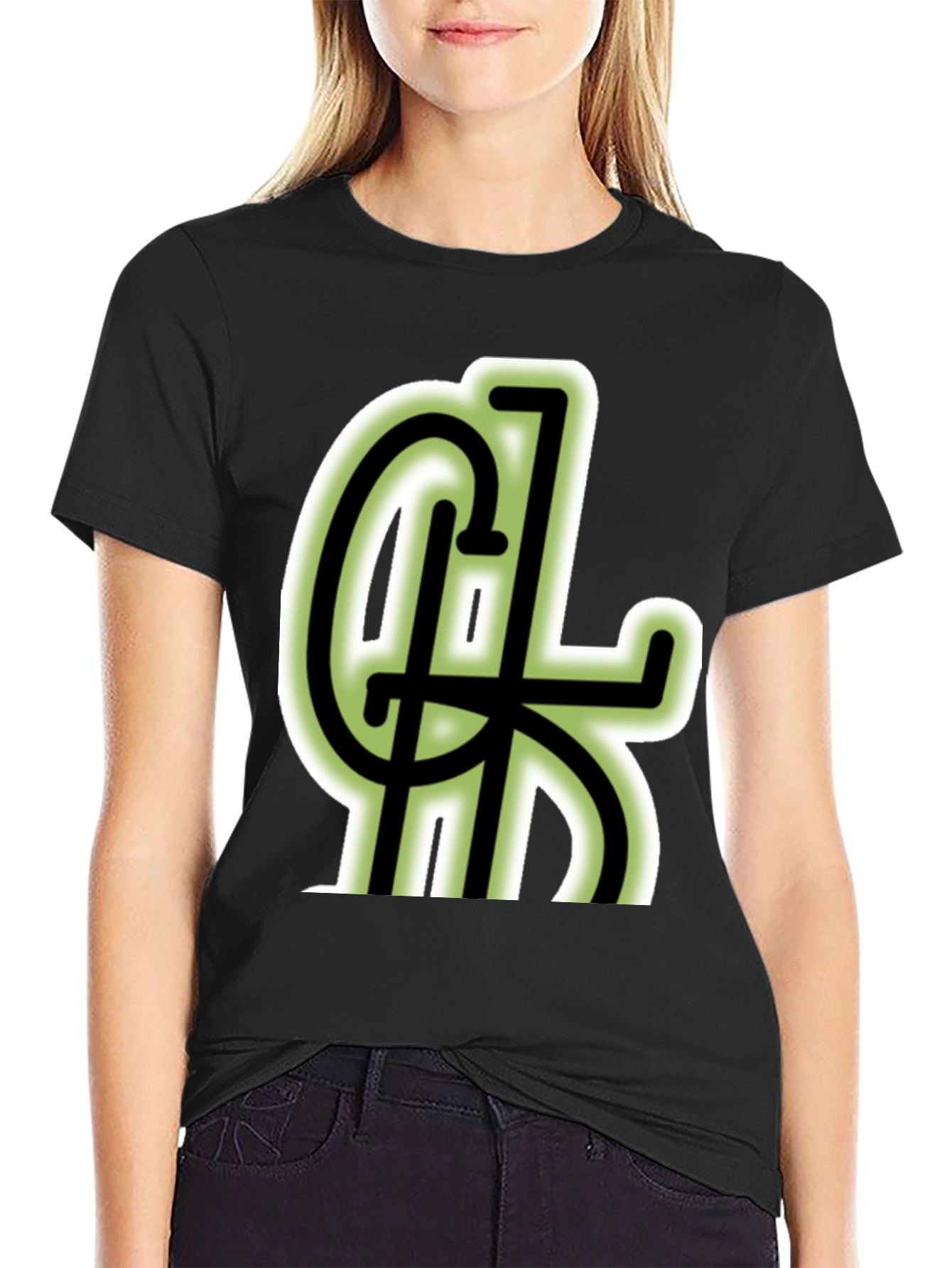 Black T-Shirt with Green Lettering Design
