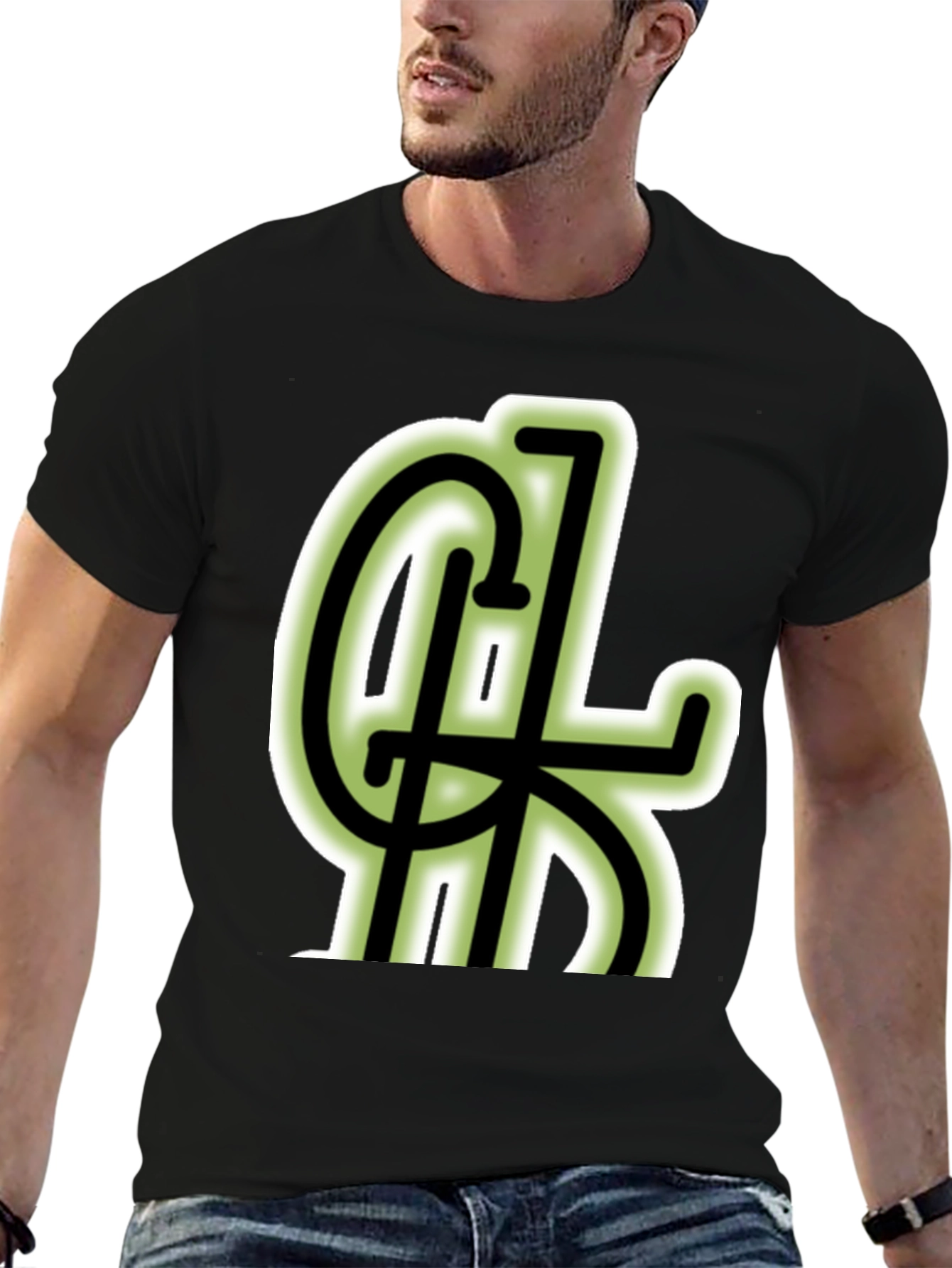 Black T-Shirt with Green Lettering Design