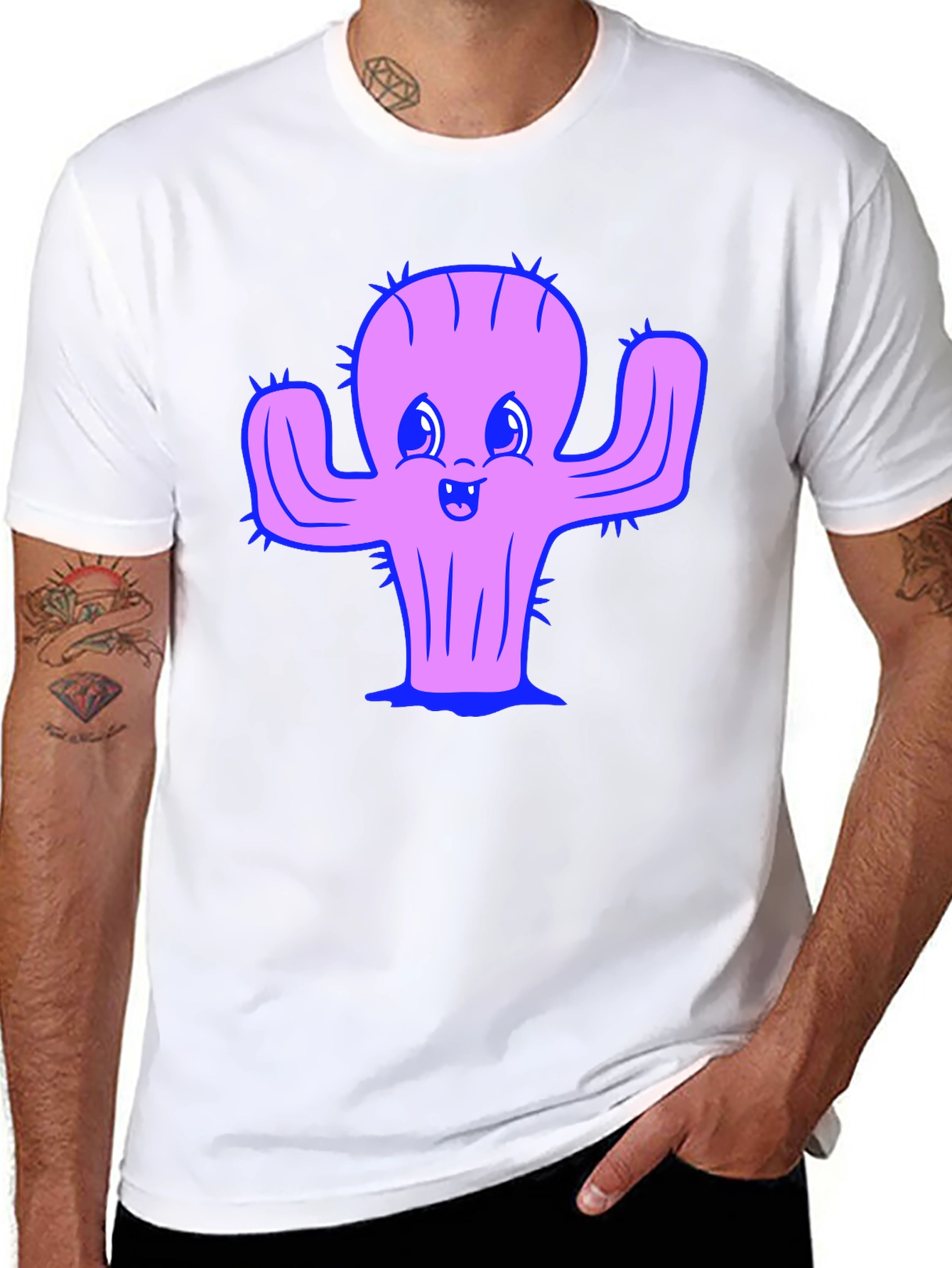 Cute Cactus Graphic Tee - Black Cotton Shirt