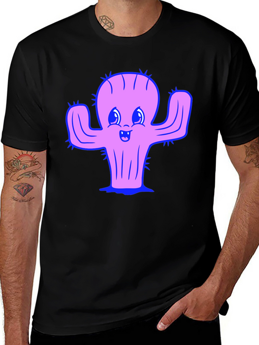 Cute Cactus Graphic Tee - Black Cotton Shirt