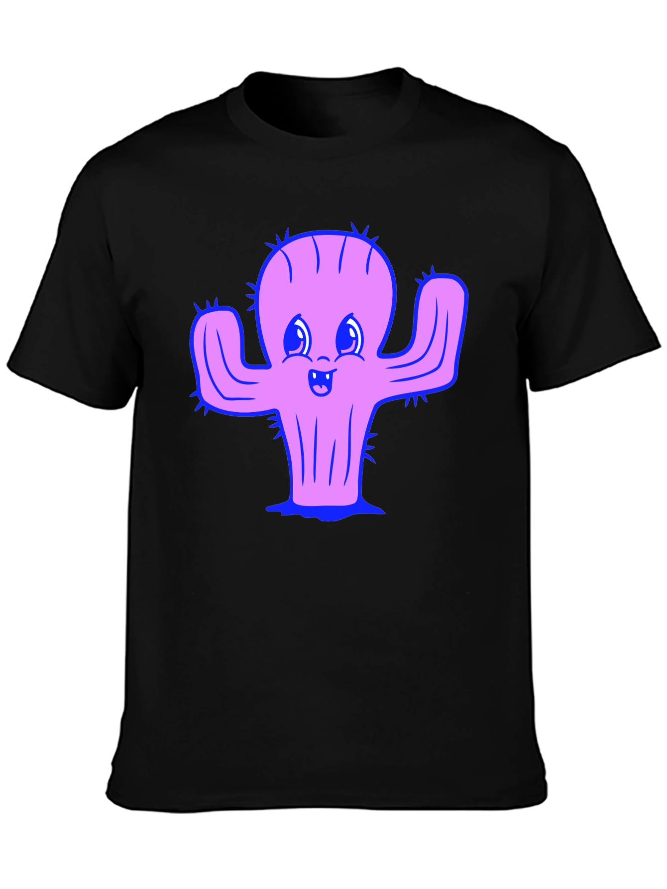 Cute Cactus Graphic Tee - Black Cotton Shirt