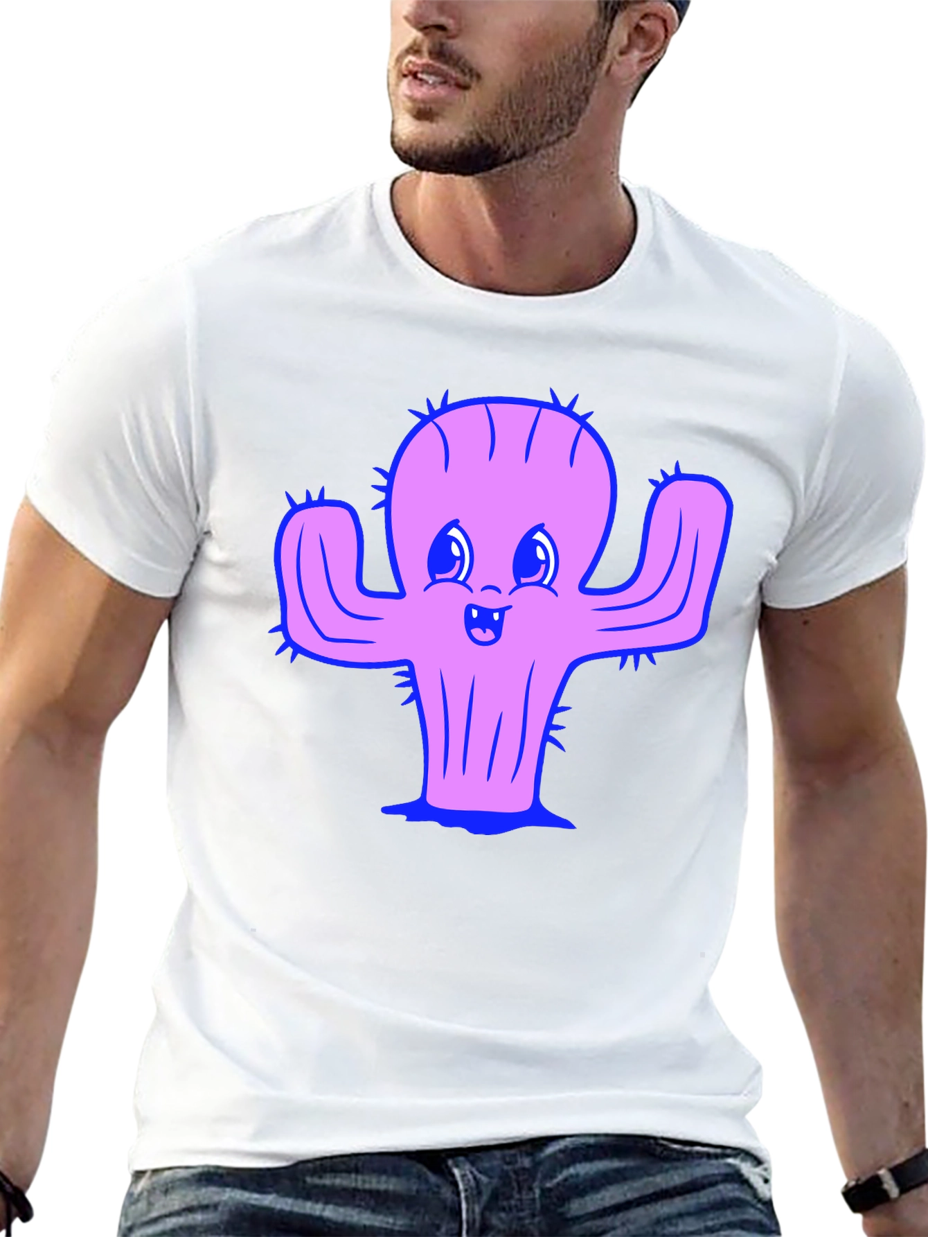 Cute Cactus Graphic Tee - Black Cotton Shirt