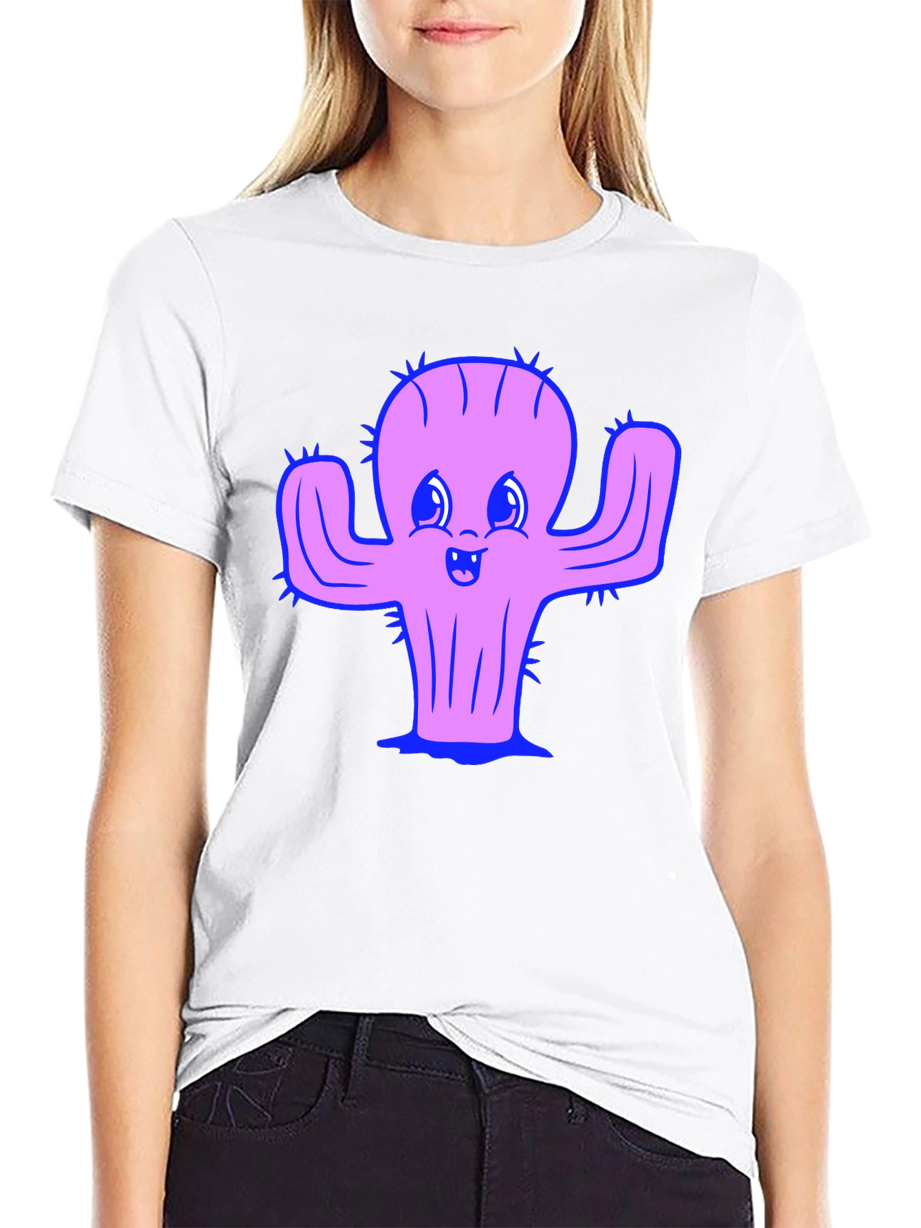 Cute Cactus Graphic Tee - Black Cotton Shirt
