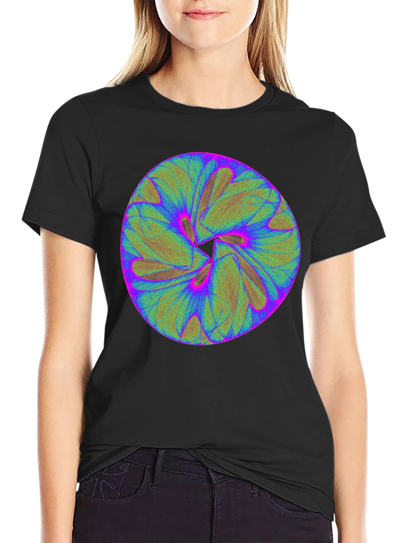 Abstract Circular Design Black T-Shirt