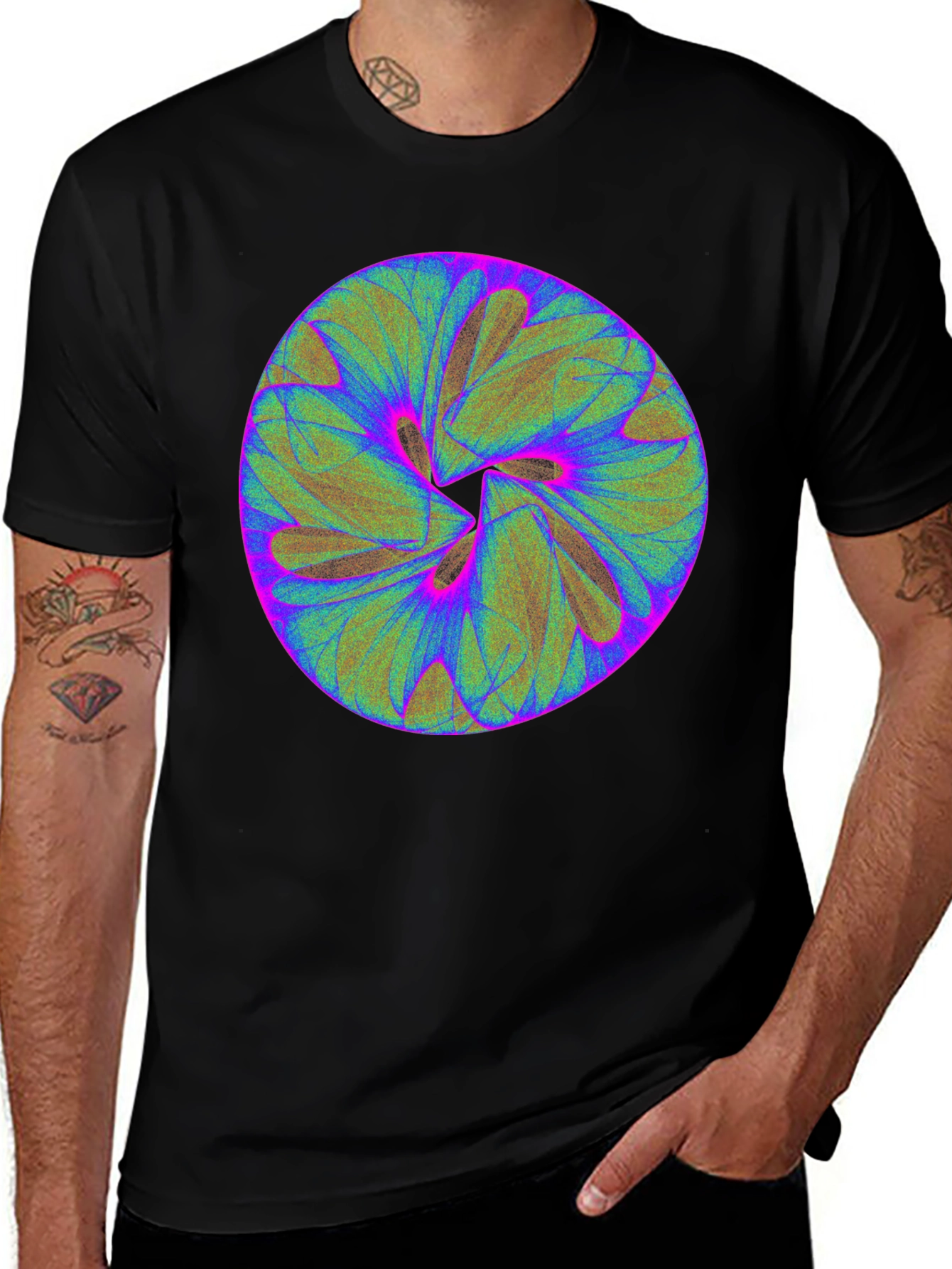 Abstract Circular Design Black T-Shirt