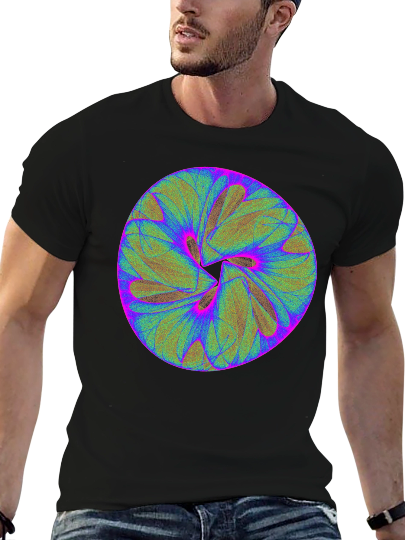 Abstract Circular Design Black T-Shirt