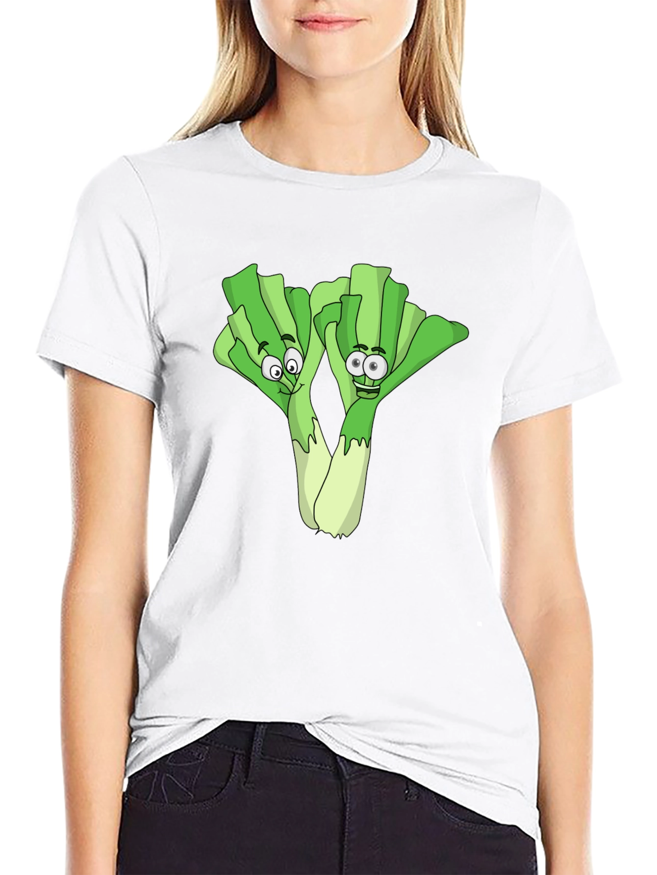 Funny Leek Cartoon Black T-Shirt