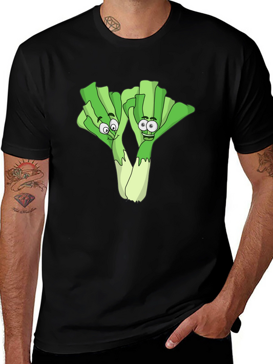 Funny Leek Cartoon Black T-Shirt