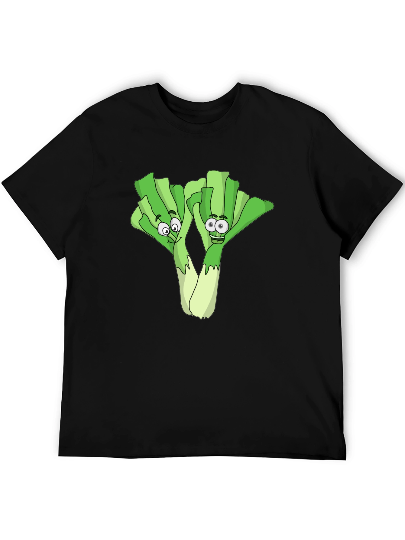 Funny Leek Cartoon Black T-Shirt