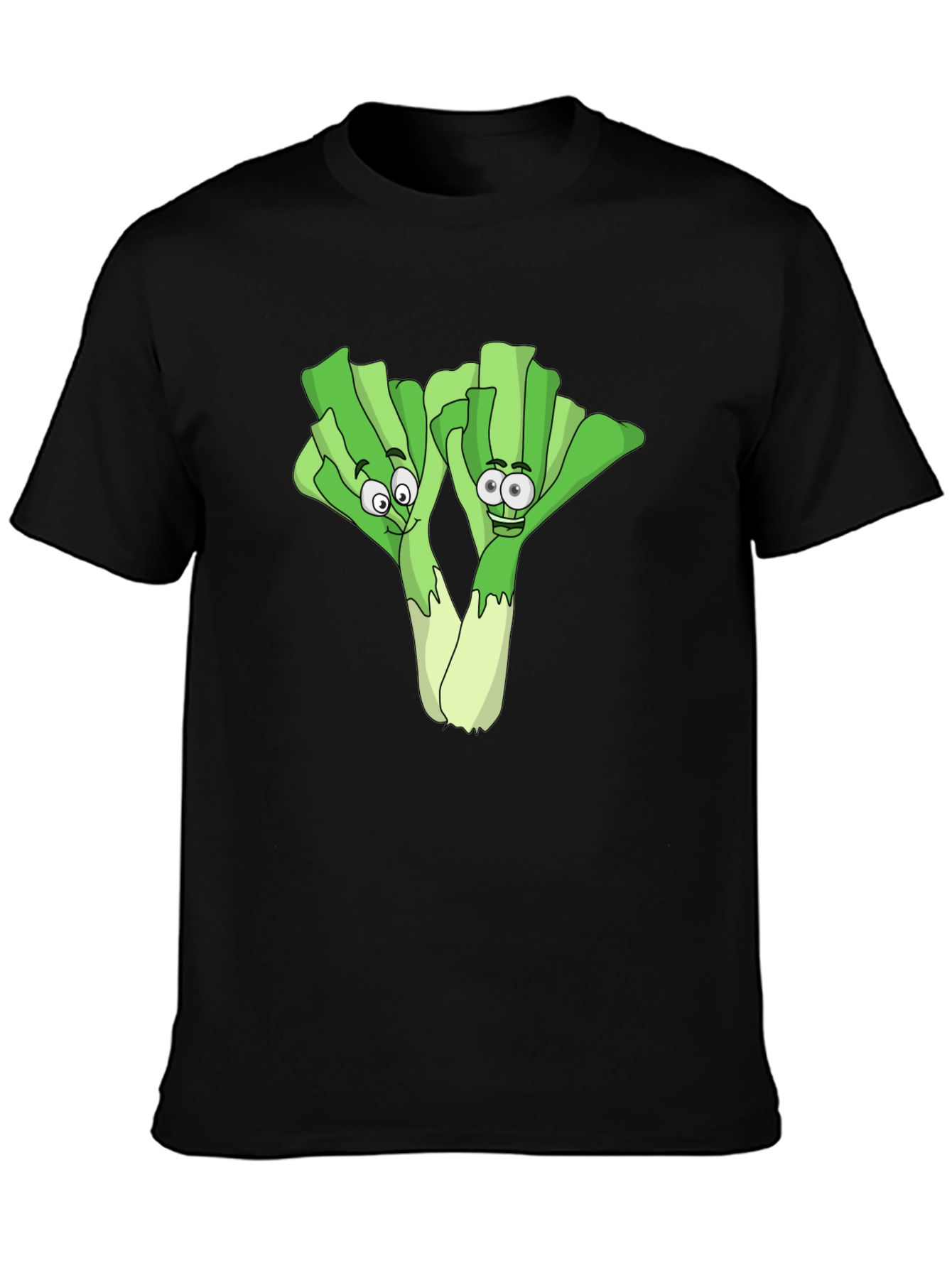 Funny Leek Cartoon Black T-Shirt