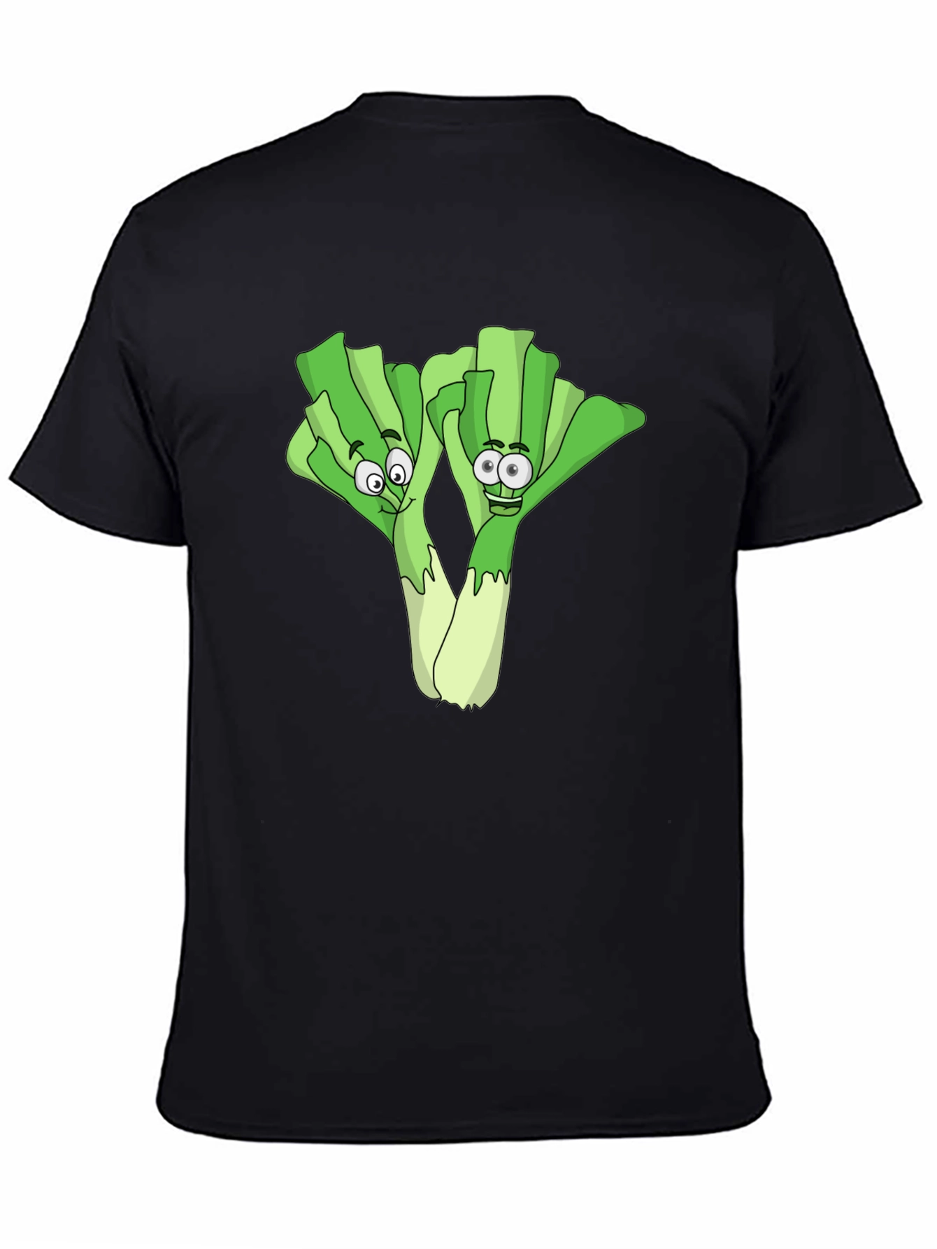 Funny Leek Cartoon Black T-Shirt
