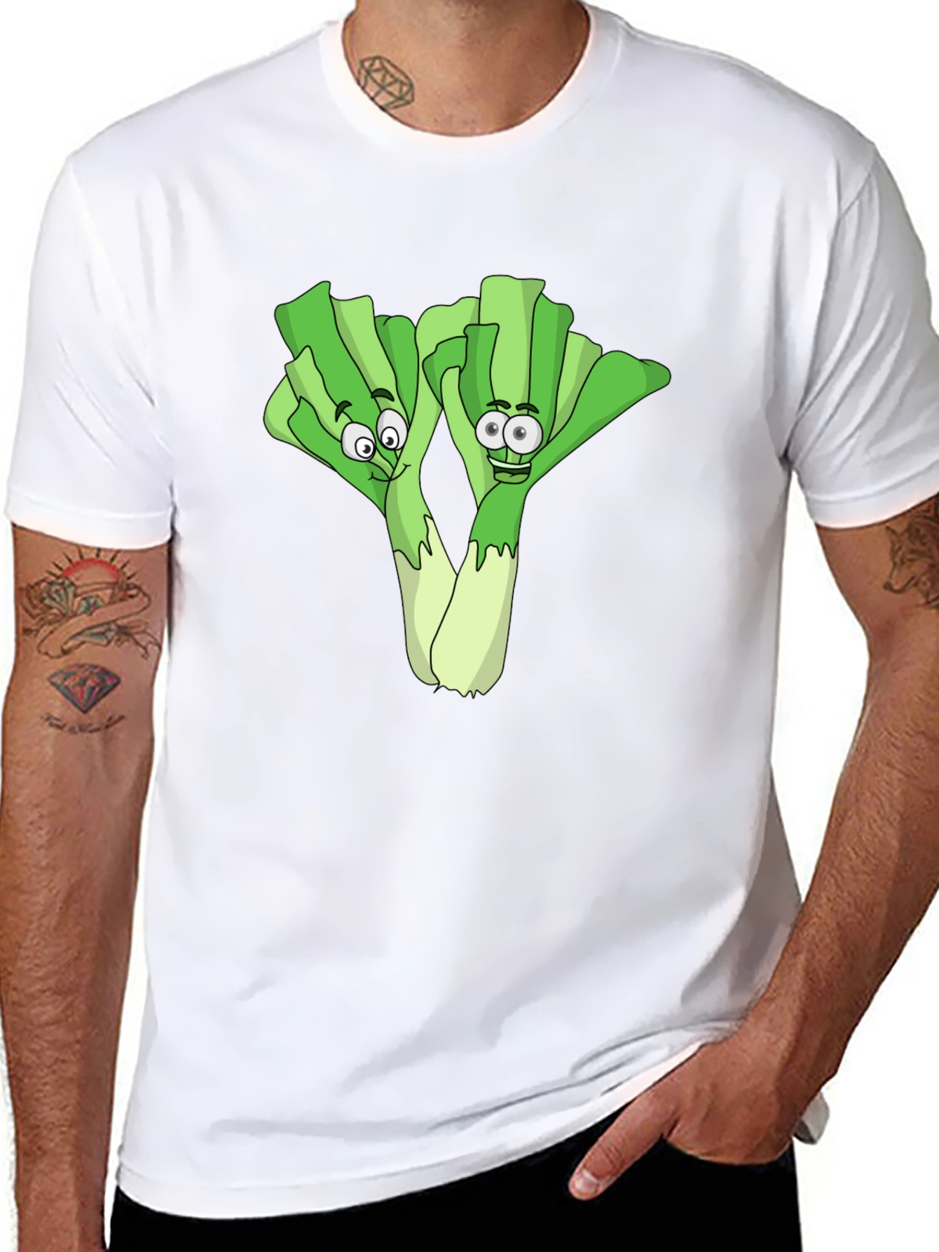Funny Leek Cartoon Black T-Shirt