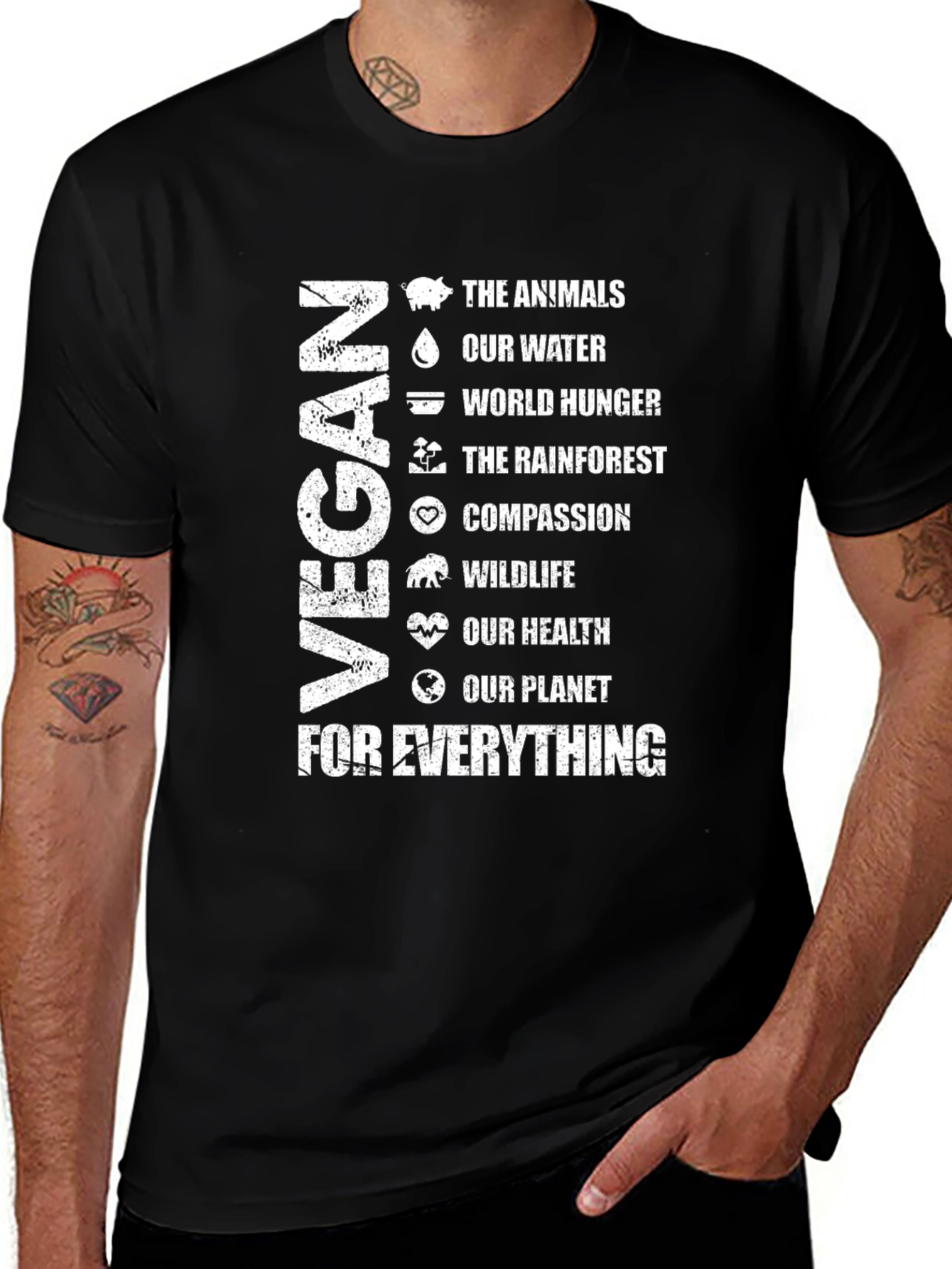 Vegan Graphic T-Shirt - Animals Water Hunger Planet