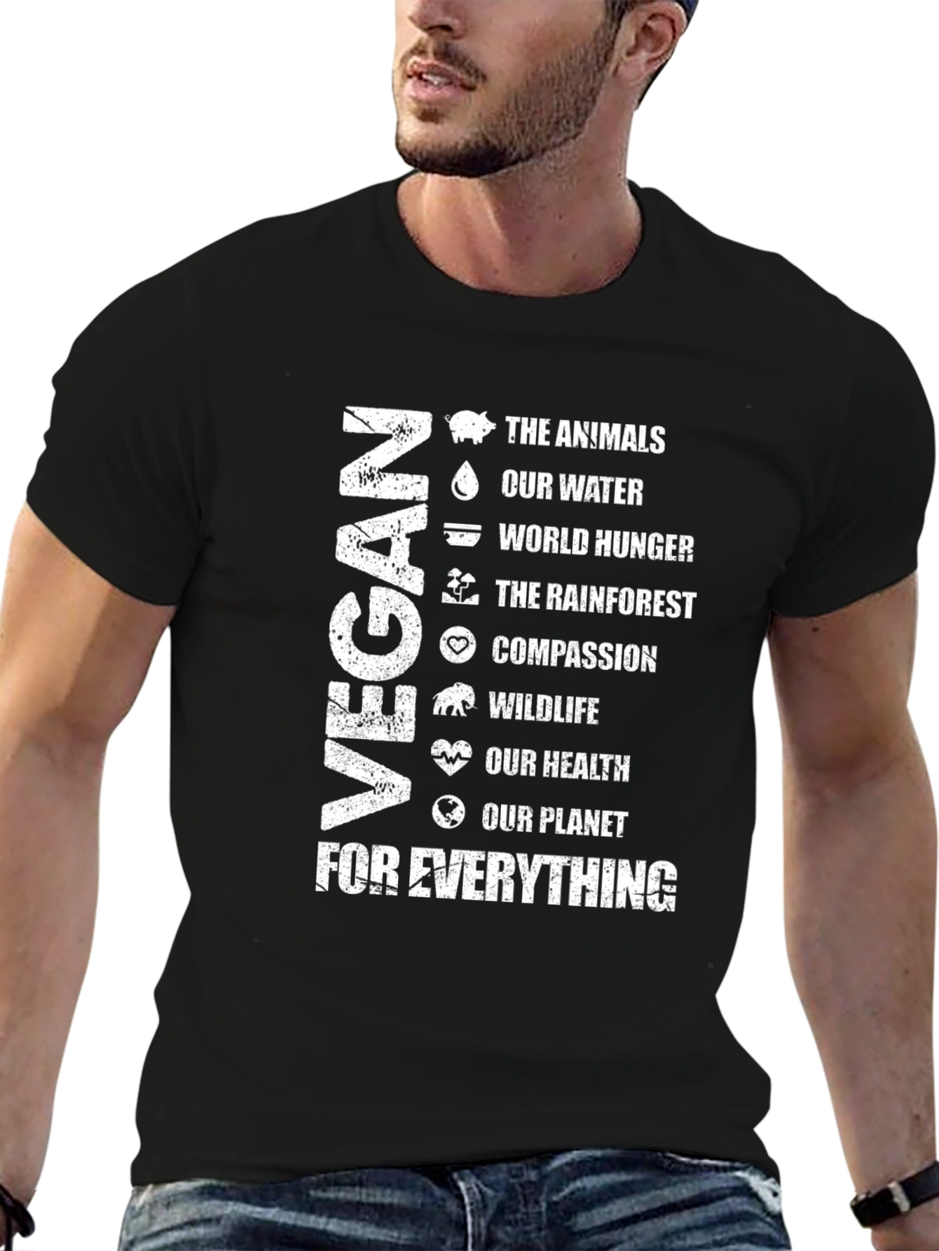 Vegan Graphic T-Shirt - Animals Water Hunger Planet