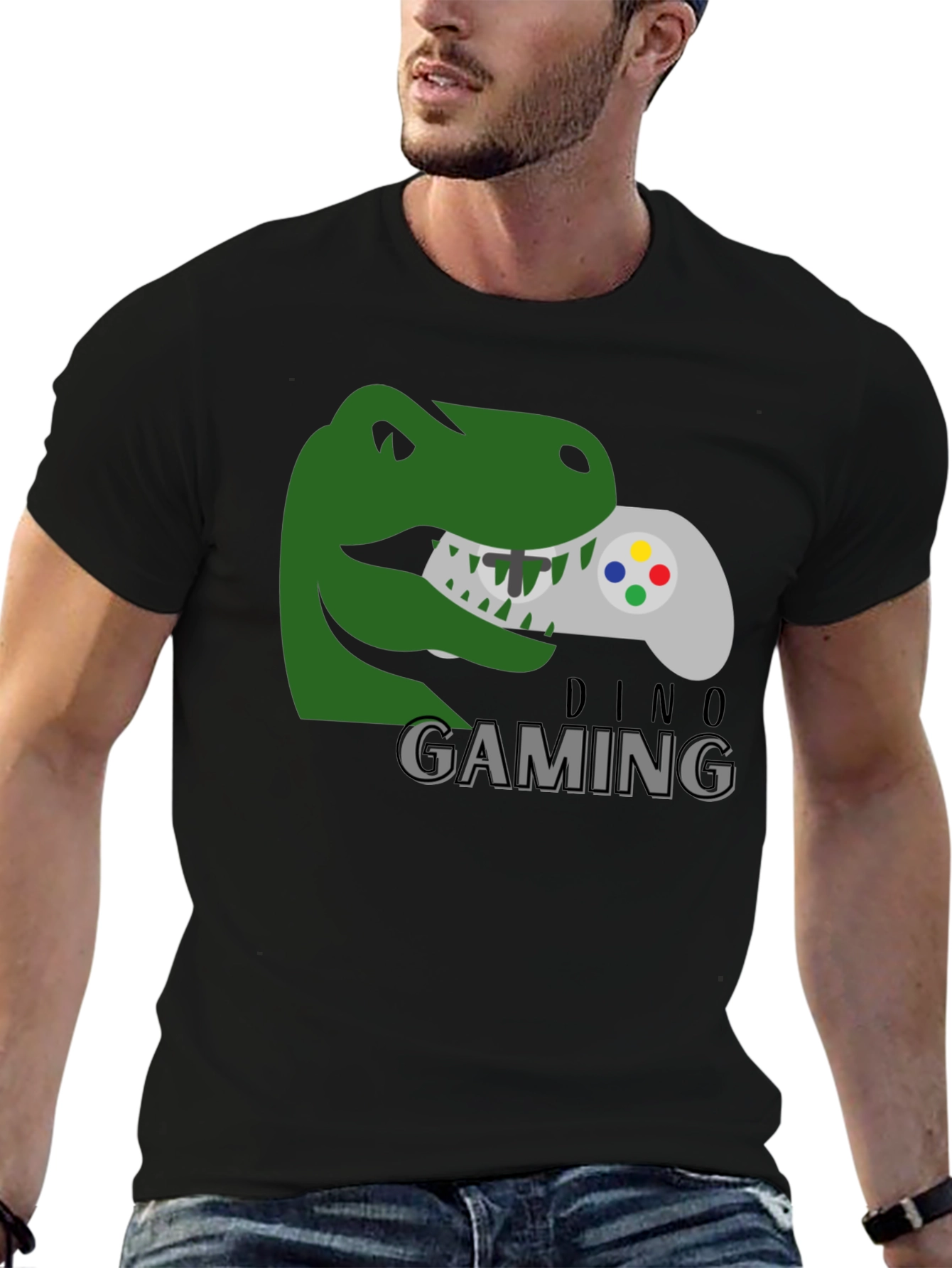 Dino Gaming T-Shirt - Gamer Dinosaur Controller Tee
