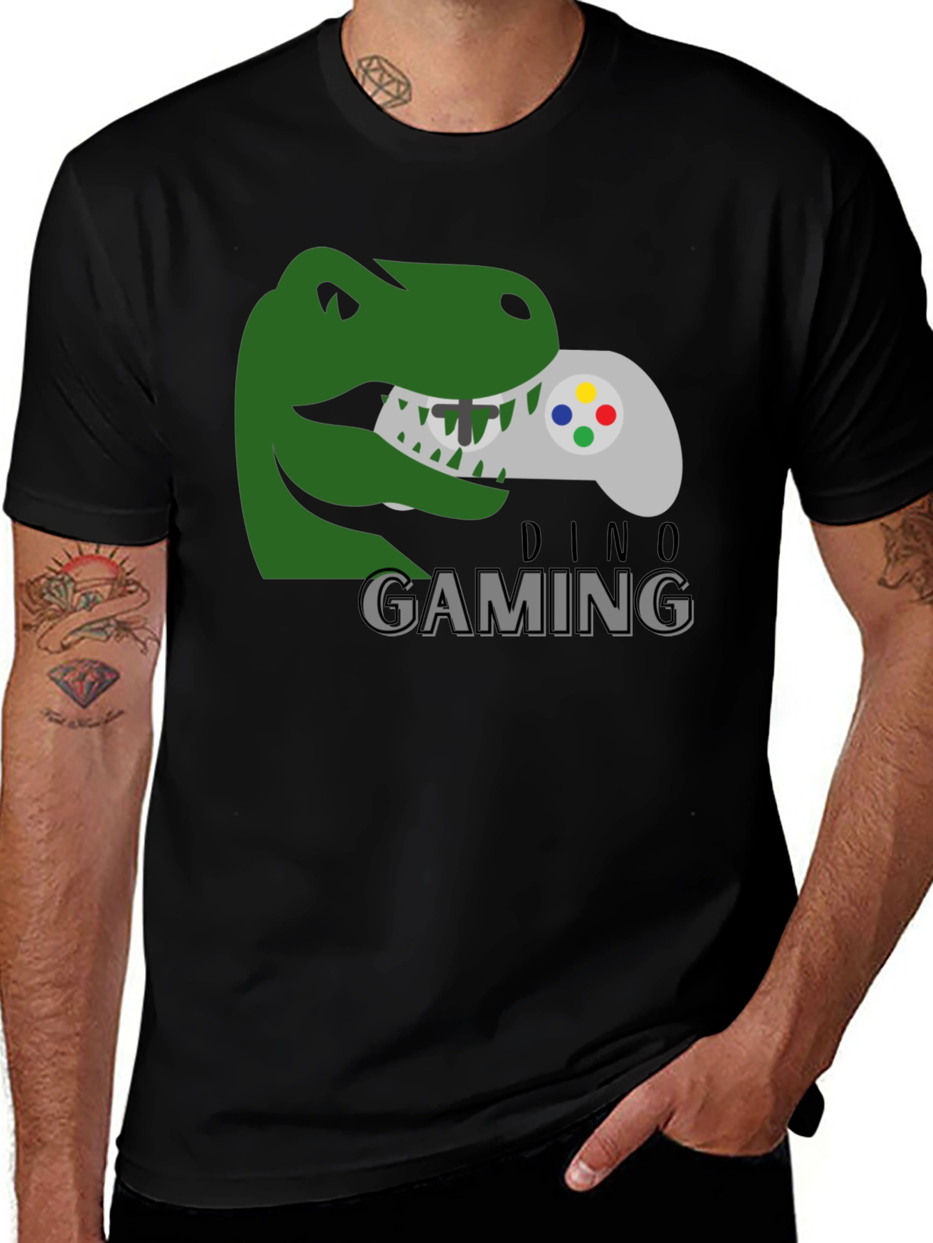 Dino Gaming T-Shirt - Gamer Dinosaur Controller Tee