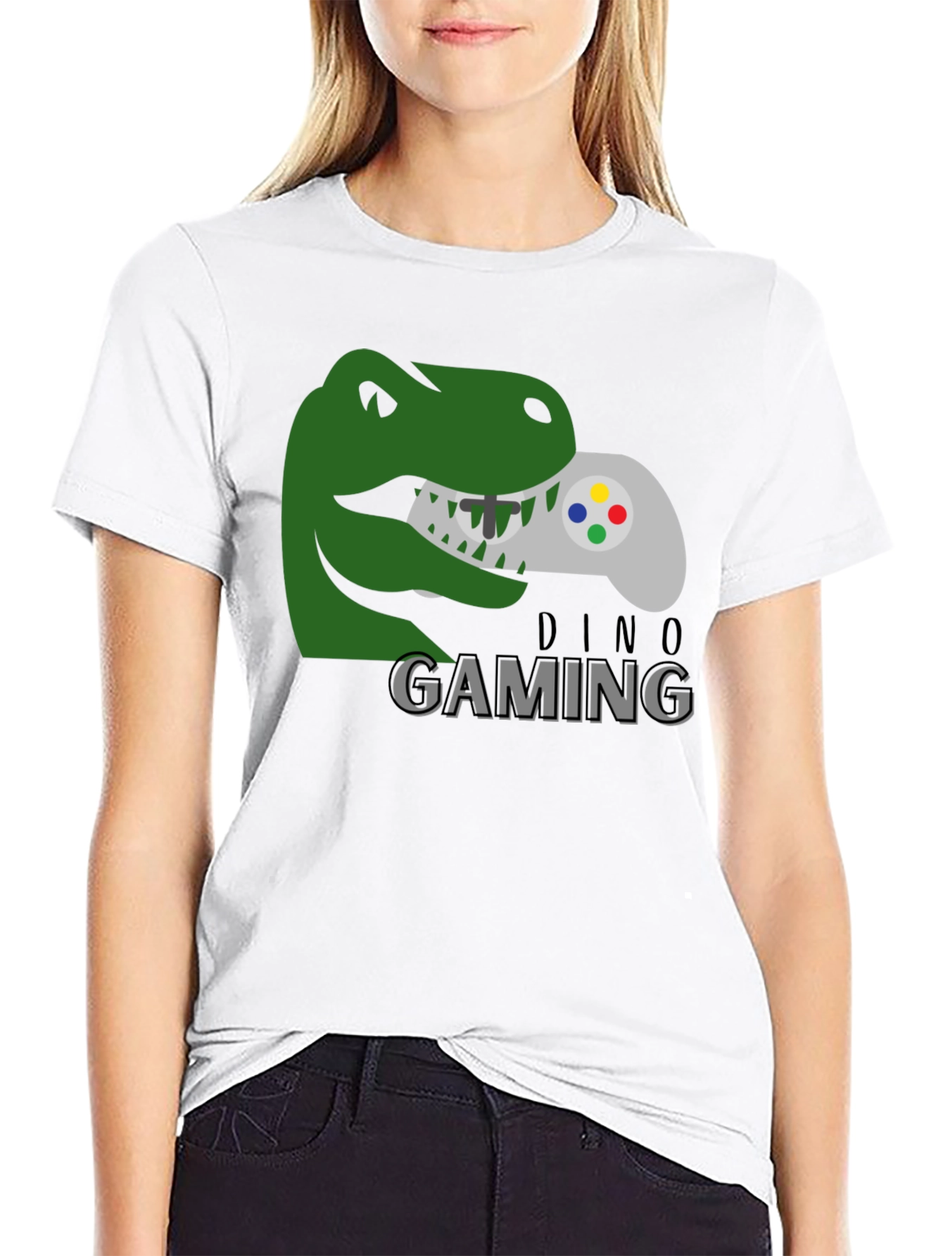 Dino Gaming T-Shirt - Gamer Dinosaur Controller Tee