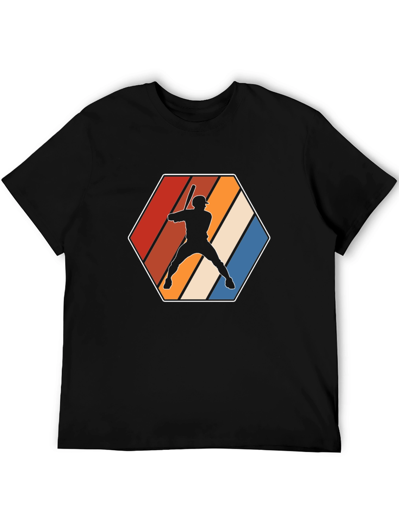 Retro Baseball Player Graphic Tee - Black