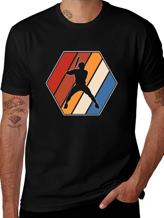 Retro Baseball Player Graphic Tee - Black