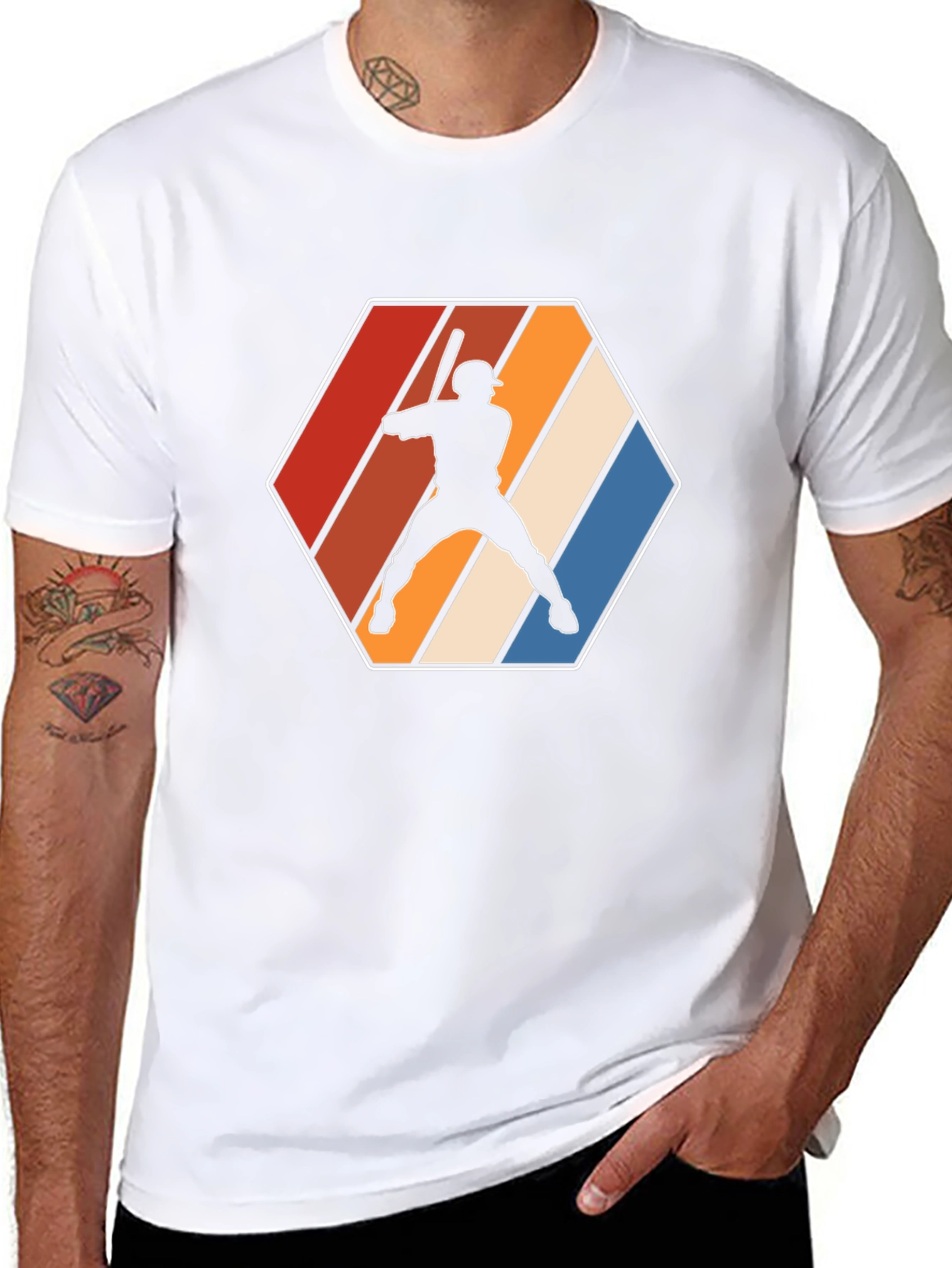 Retro Baseball Player Graphic Tee - Black