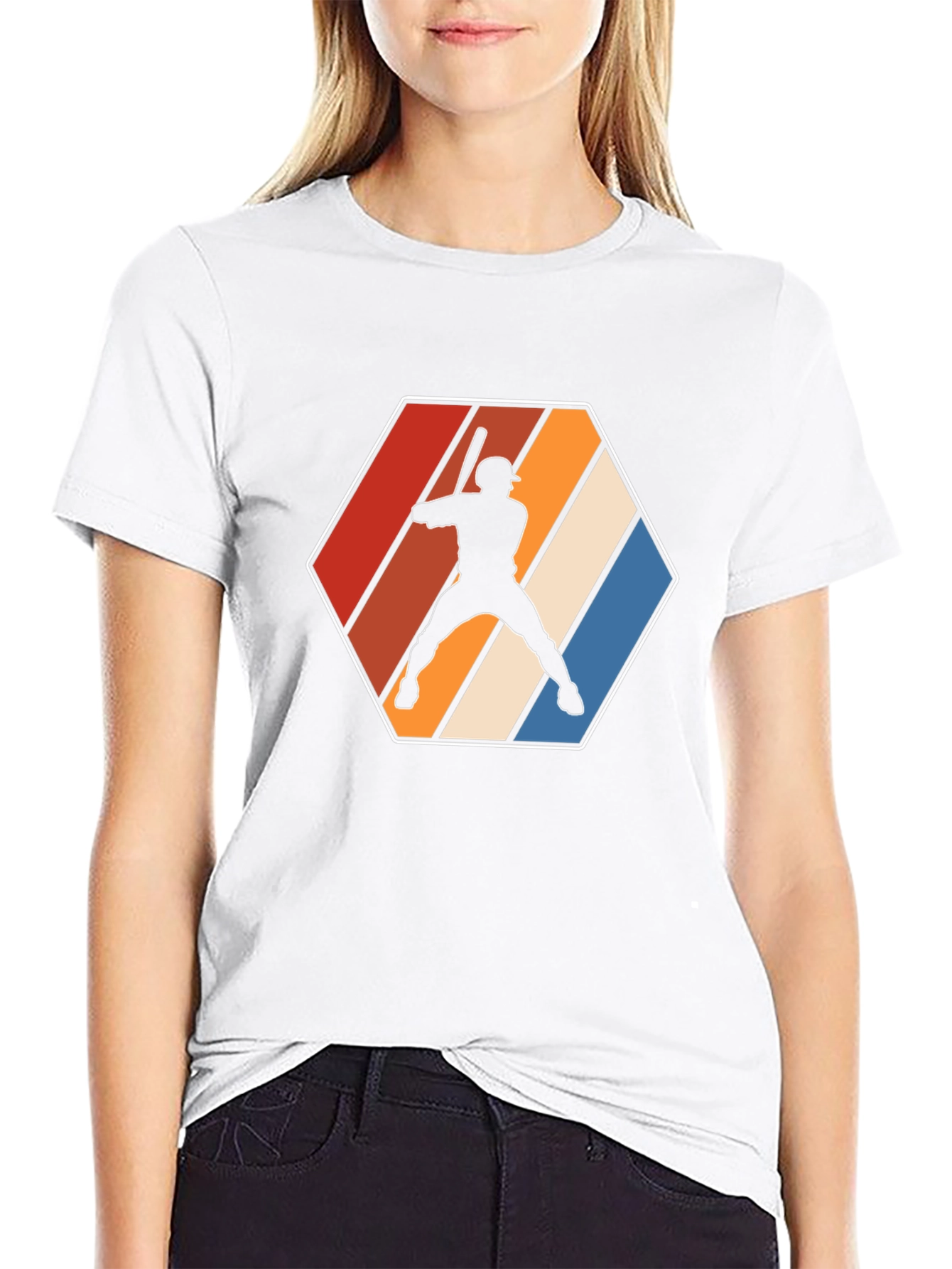 Retro Baseball Player Graphic Tee - Black