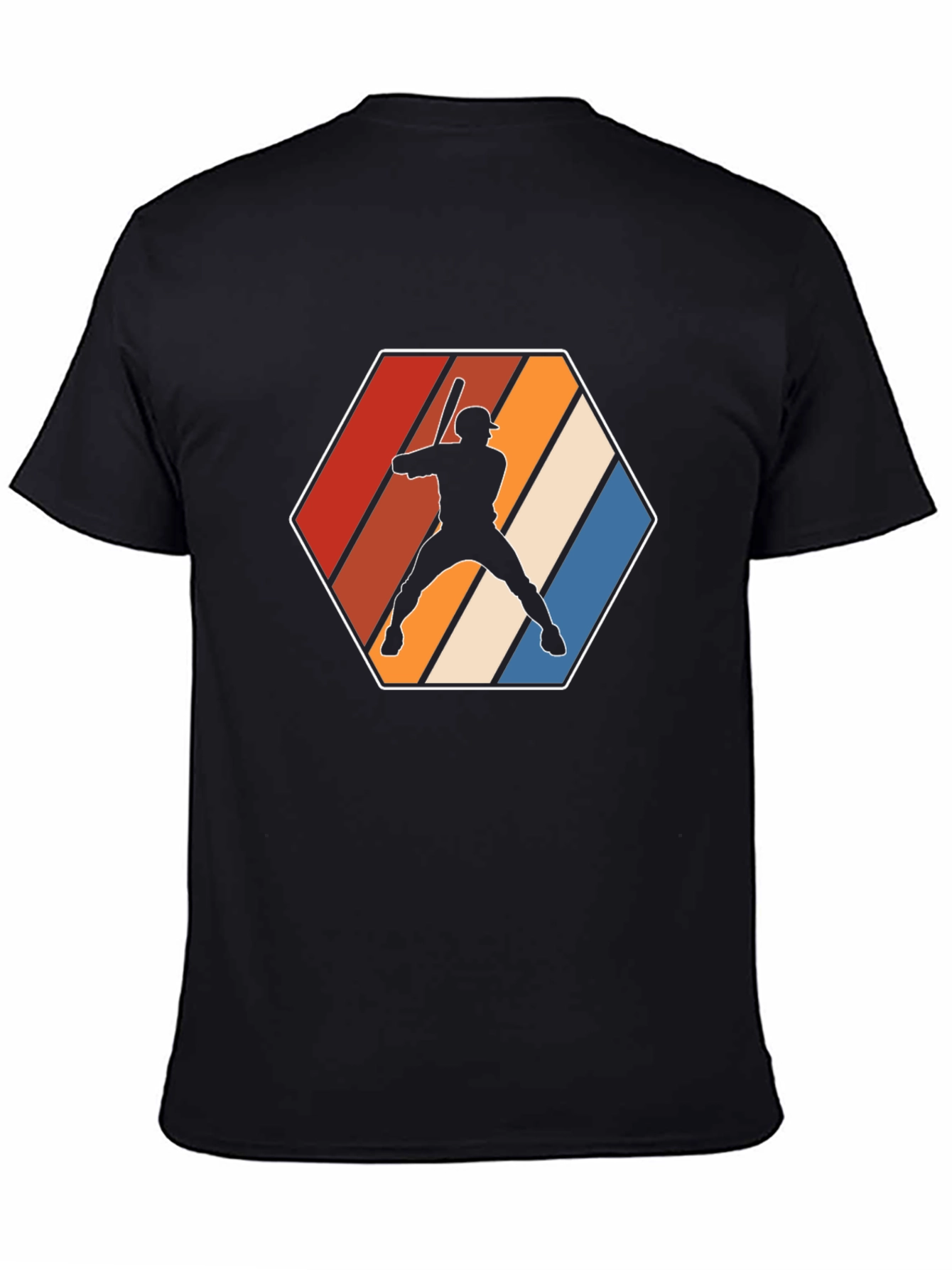 Retro Baseball Player Graphic Tee - Black