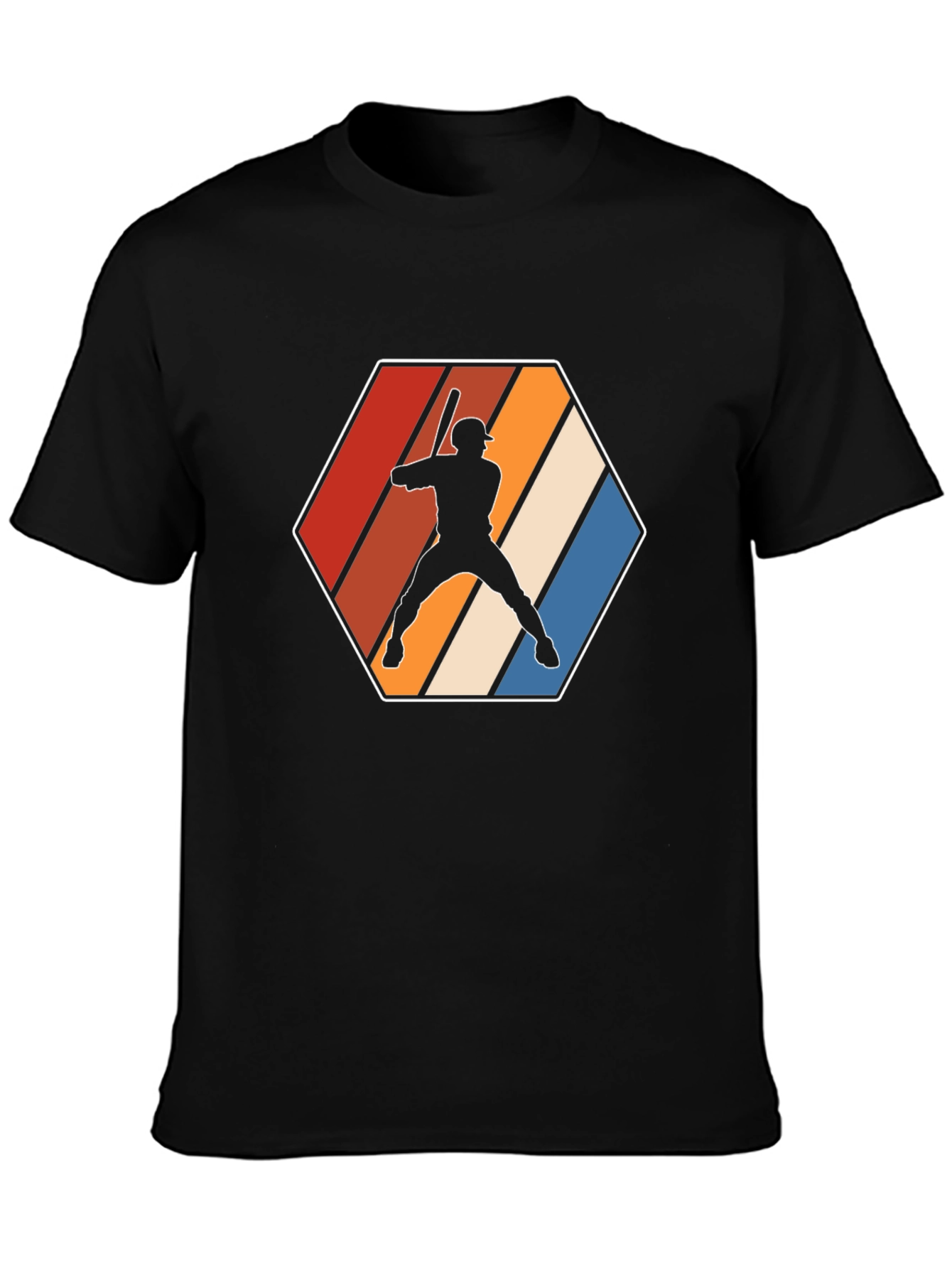 Retro Baseball Player Graphic Tee - Black