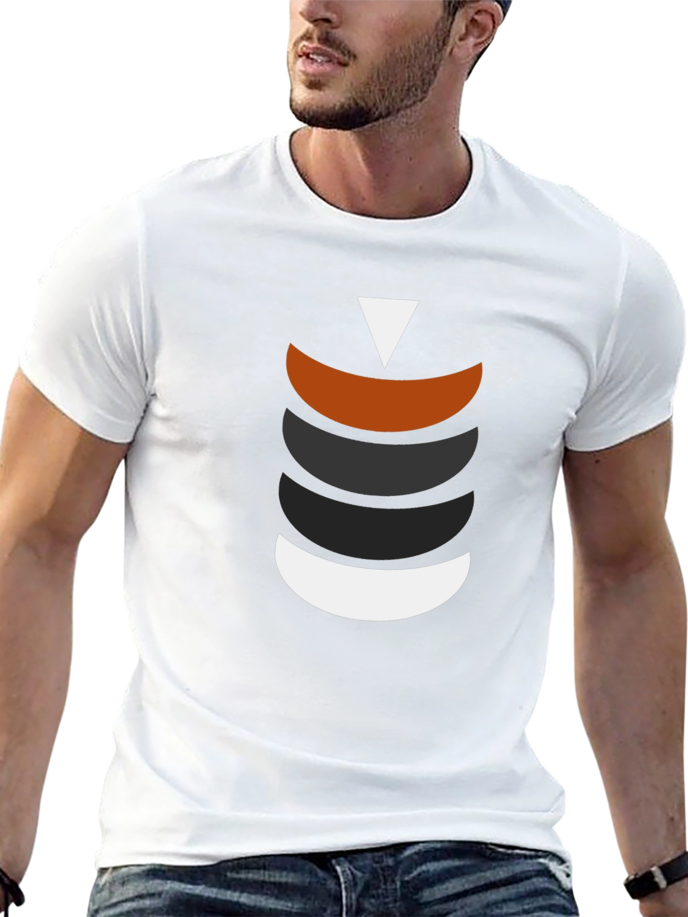 Modern Geometric Crescent Stack T-Shirt