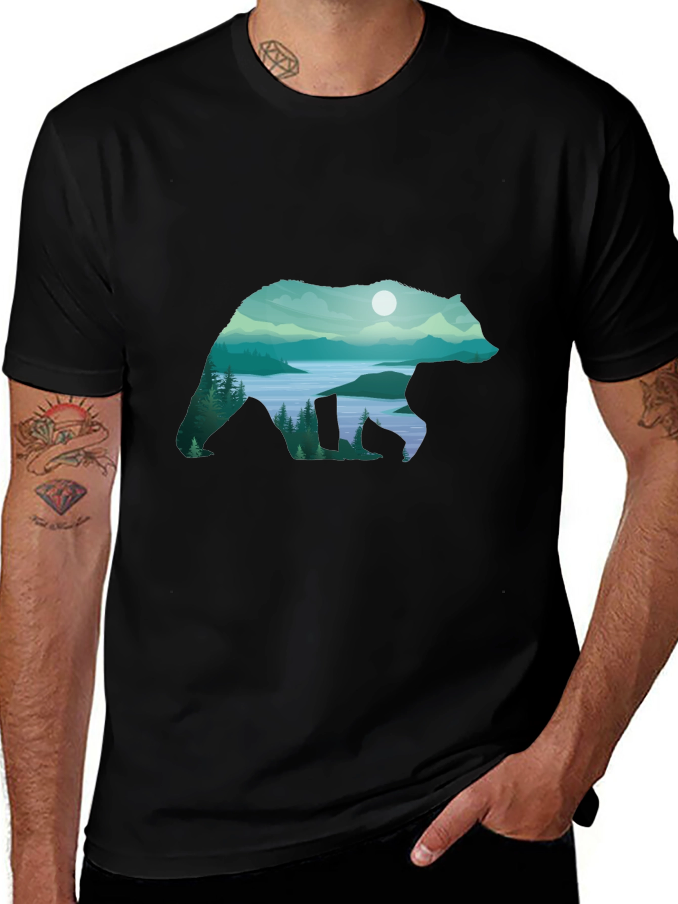 Bear Silhouette Landscape Graphic Tee