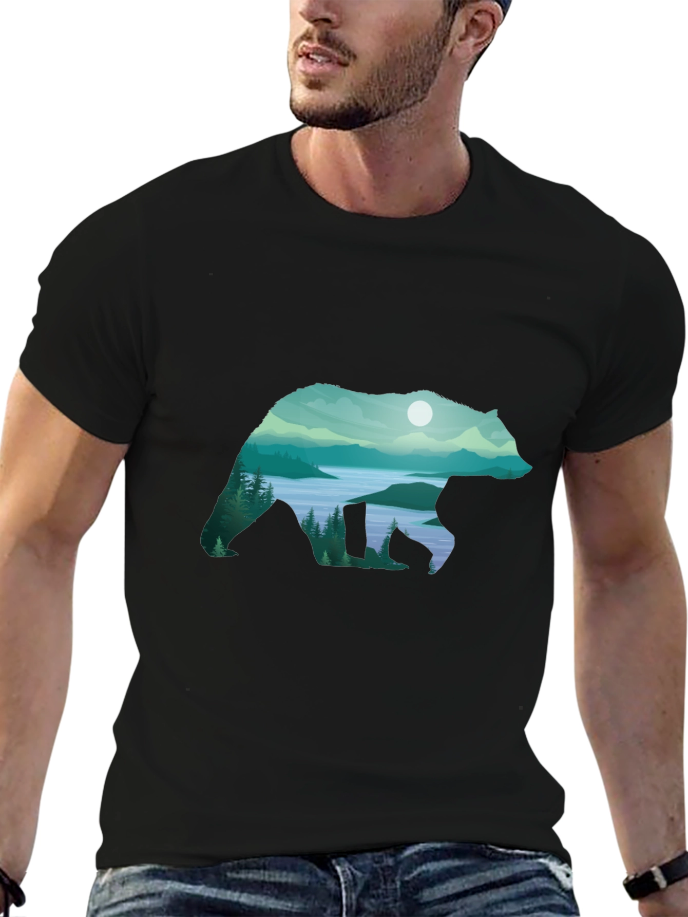 Bear Silhouette Landscape Graphic Tee