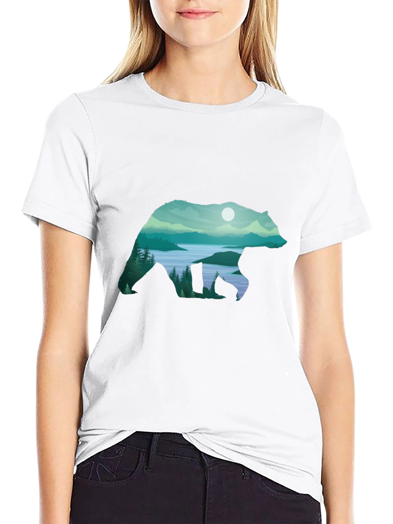 Bear Silhouette Landscape Graphic Tee