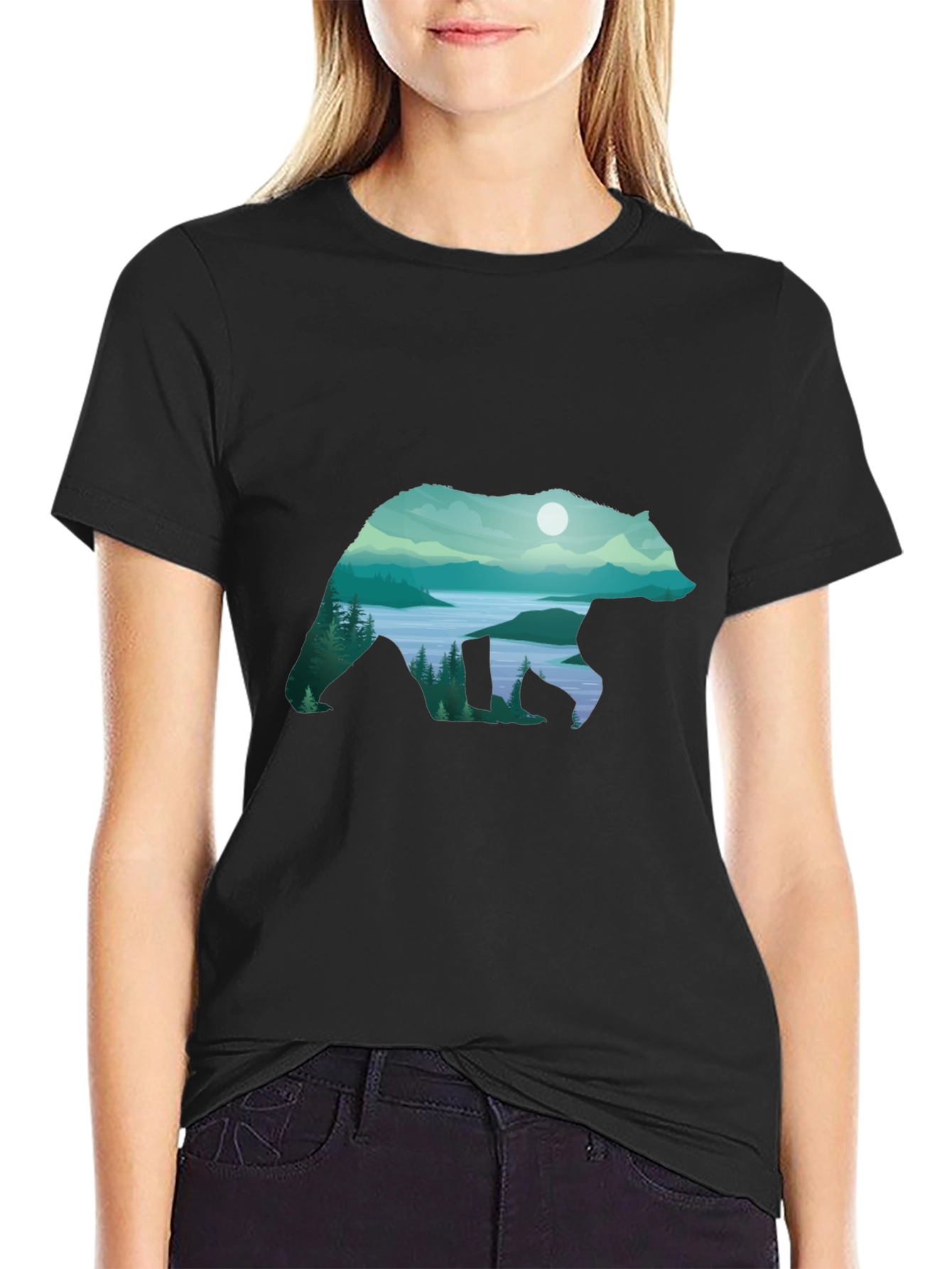 Bear Silhouette Landscape Graphic Tee