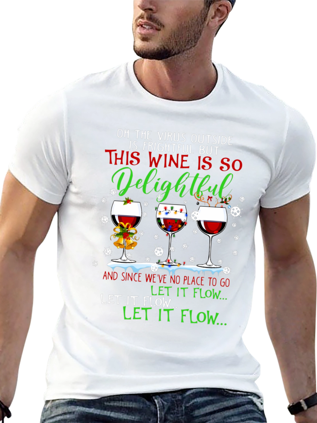 Funny Christmas Wine T-Shirt - Virus Delightful