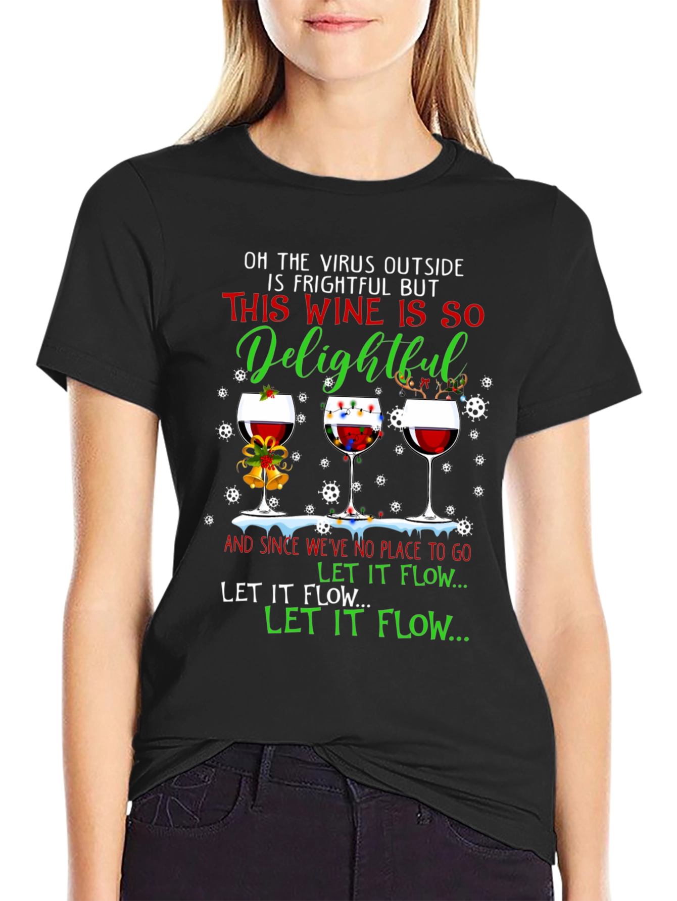 Funny Christmas Wine T-Shirt - Virus Delightful