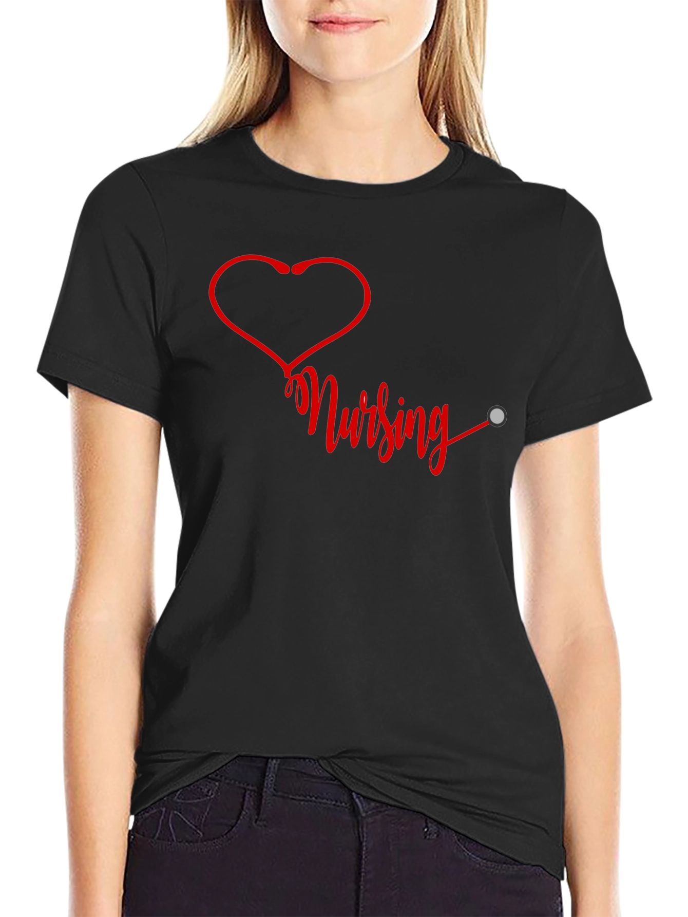Nursing Heartbeat Graphic T-Shirt - Black