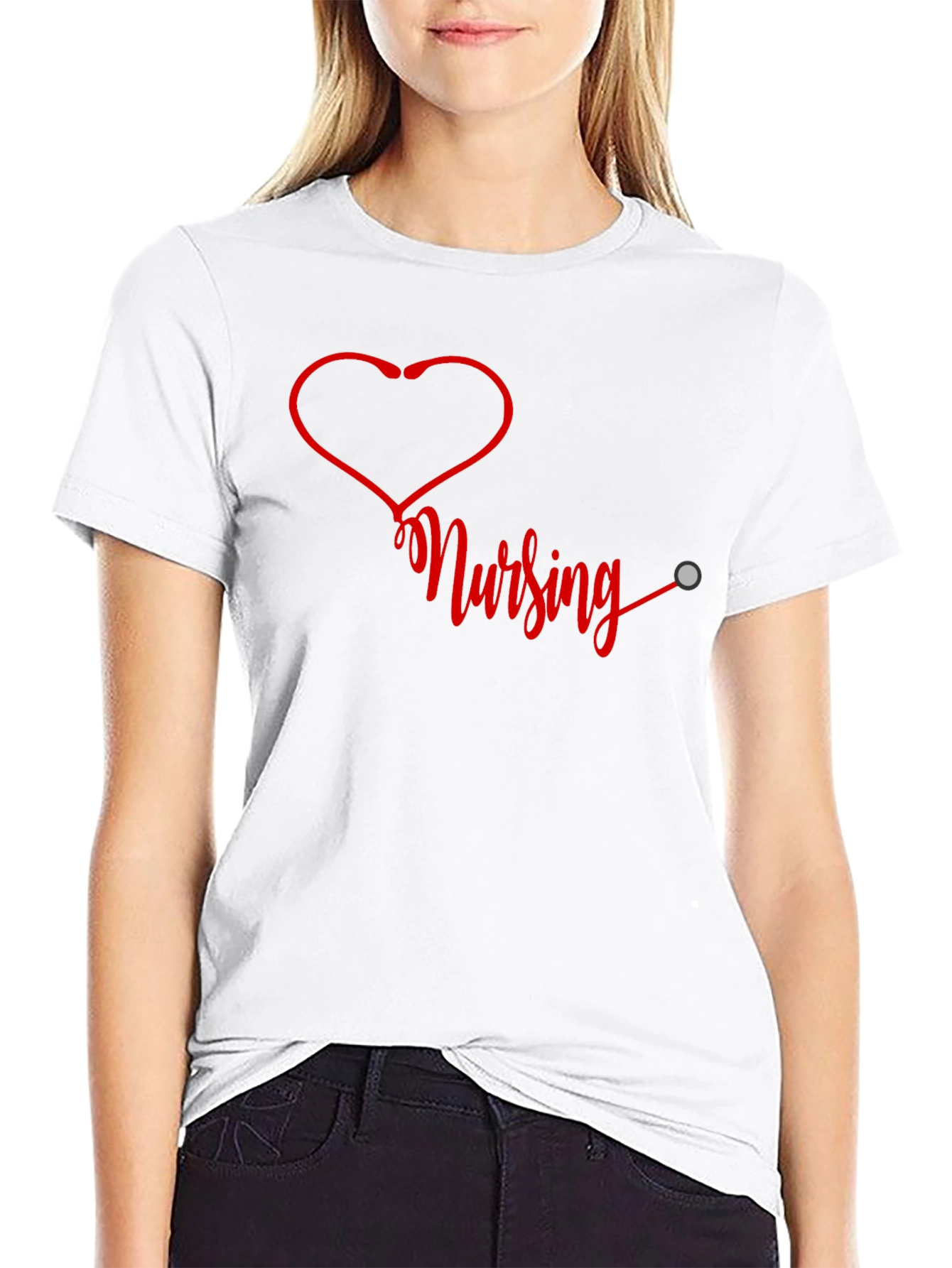 Nursing Heartbeat Graphic T-Shirt - Black