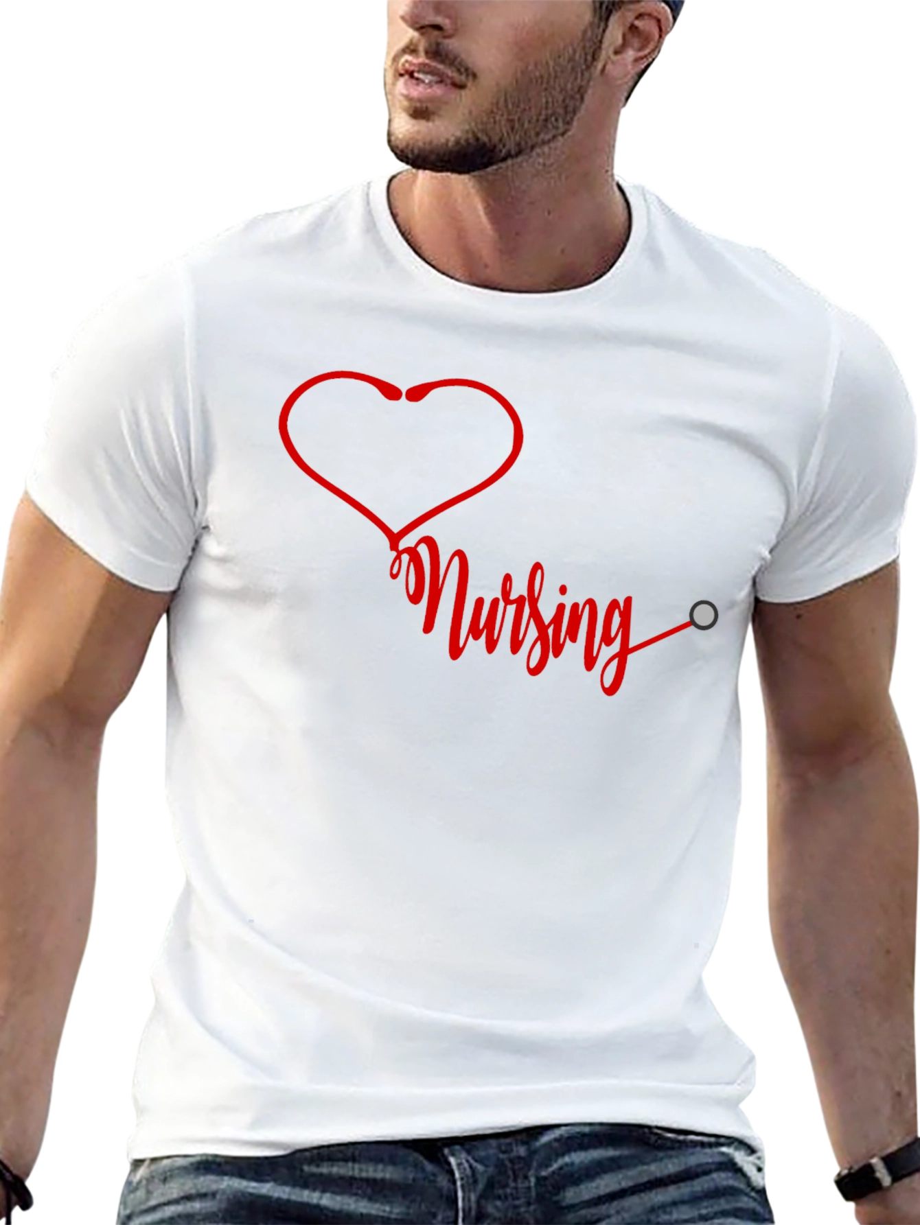 Nursing Heartbeat Graphic T-Shirt - Black