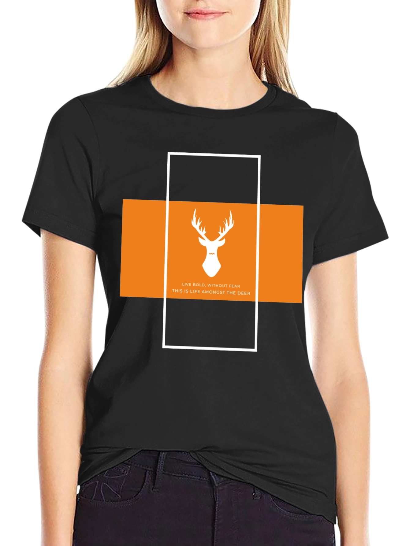 Bold Deer Graphic Tee - Stylish Black Cotton T-Shirt