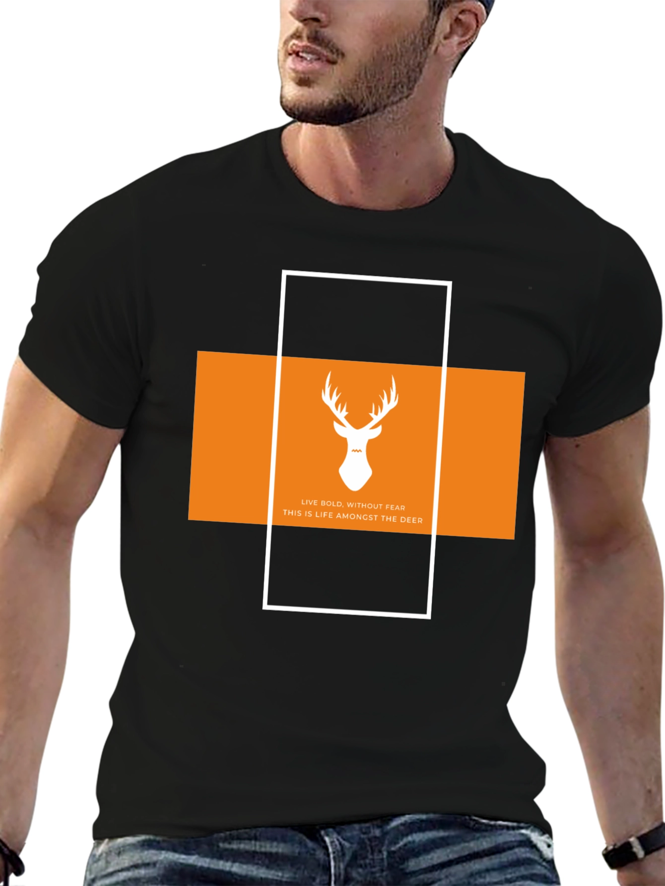 Bold Deer Graphic Tee - Stylish Black Cotton T-Shirt