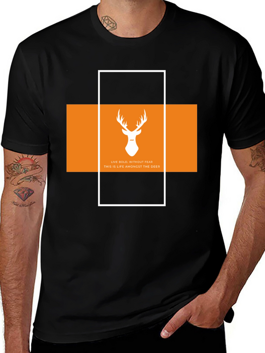Bold Deer Graphic Tee - Stylish Black Cotton T-Shirt