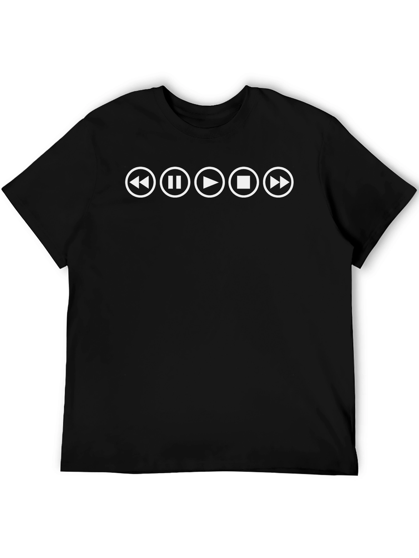 Music Player Buttons Graphic Tee - Black Cotton T-Shirt