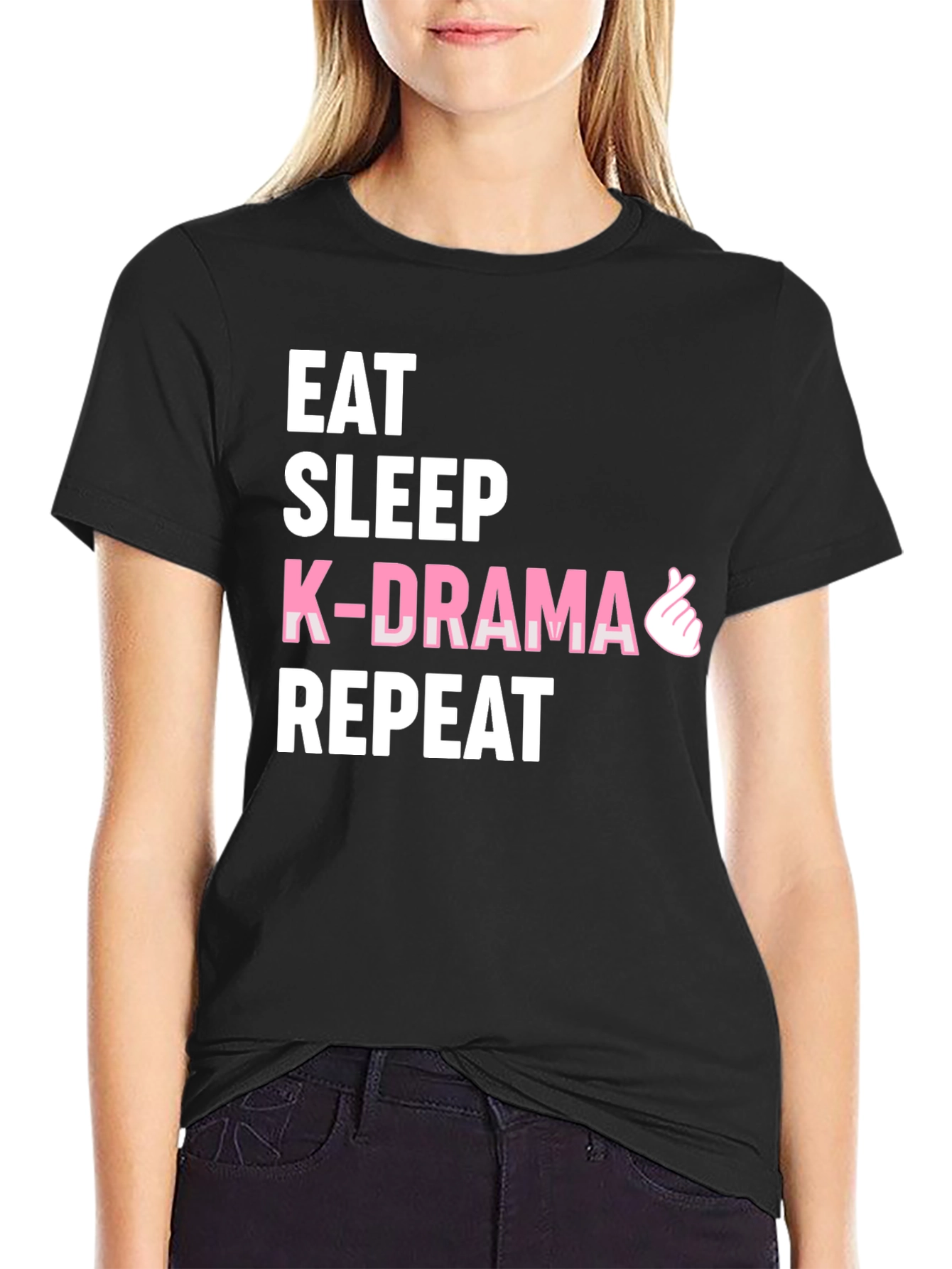 Eat Sleep K-Drama Repeat Black Tee
