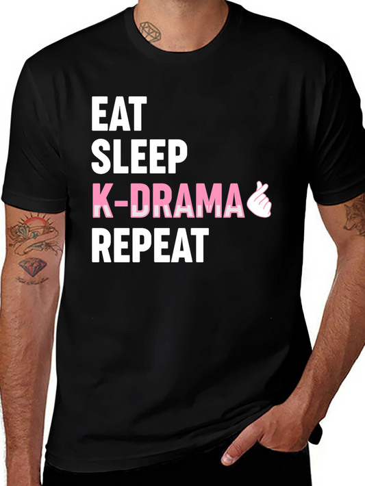 Eat Sleep K-Drama Repeat Black Tee