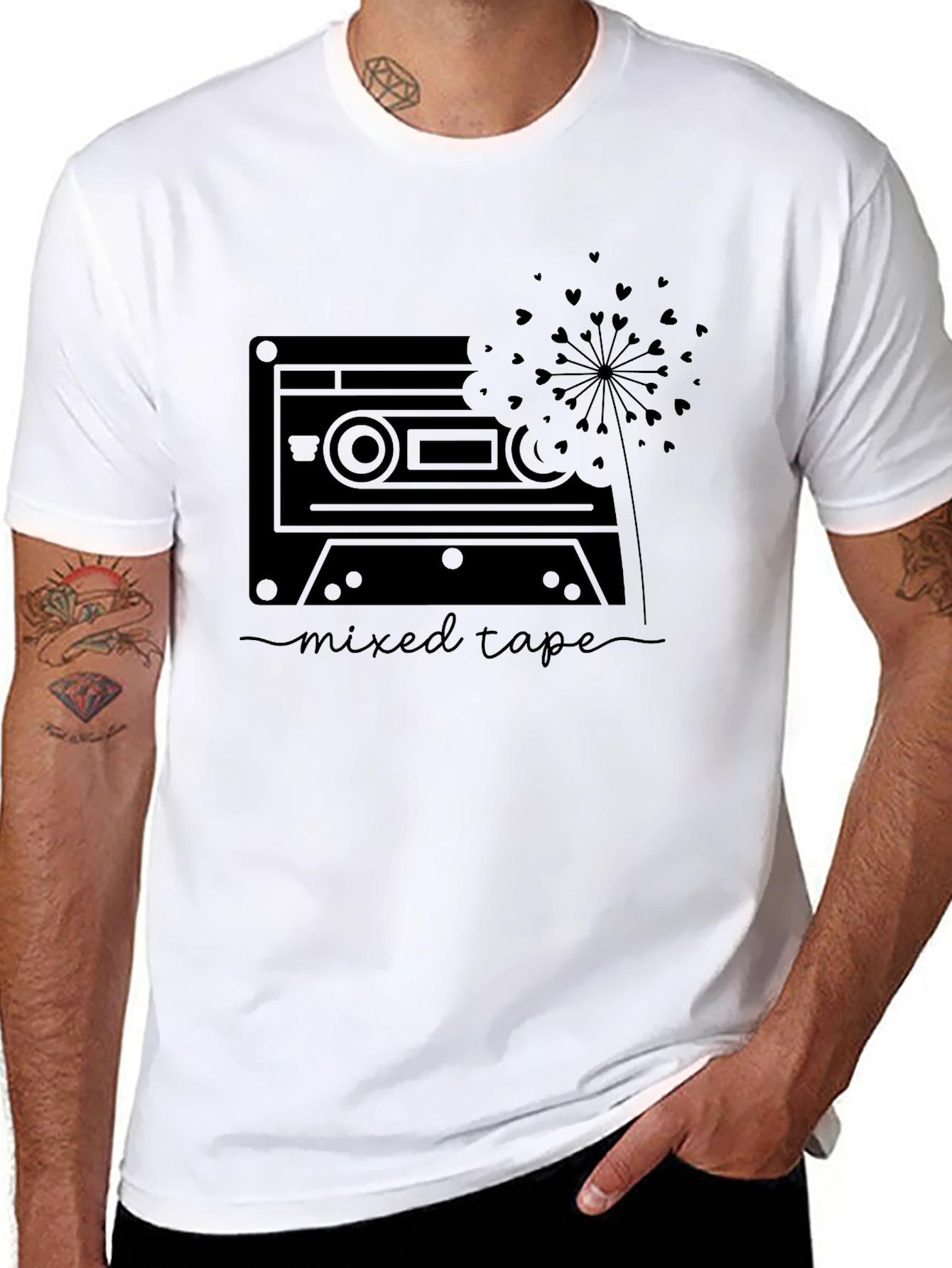 Mixed Tape Heart Dandelion Graphic Tee - Black